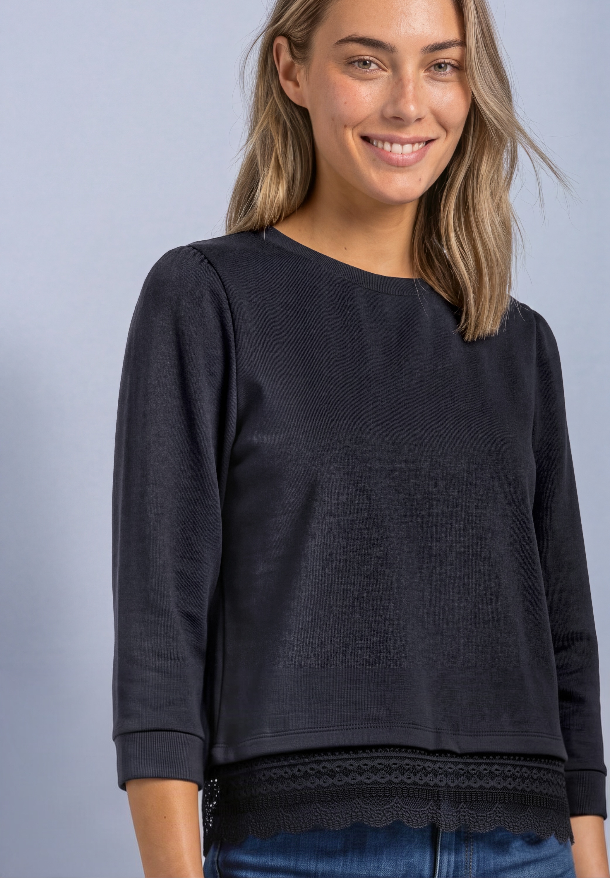 Image of STREET ONE 3/4-Arm-Shirt mit Spitzenkante am Saum / mit Stretch
