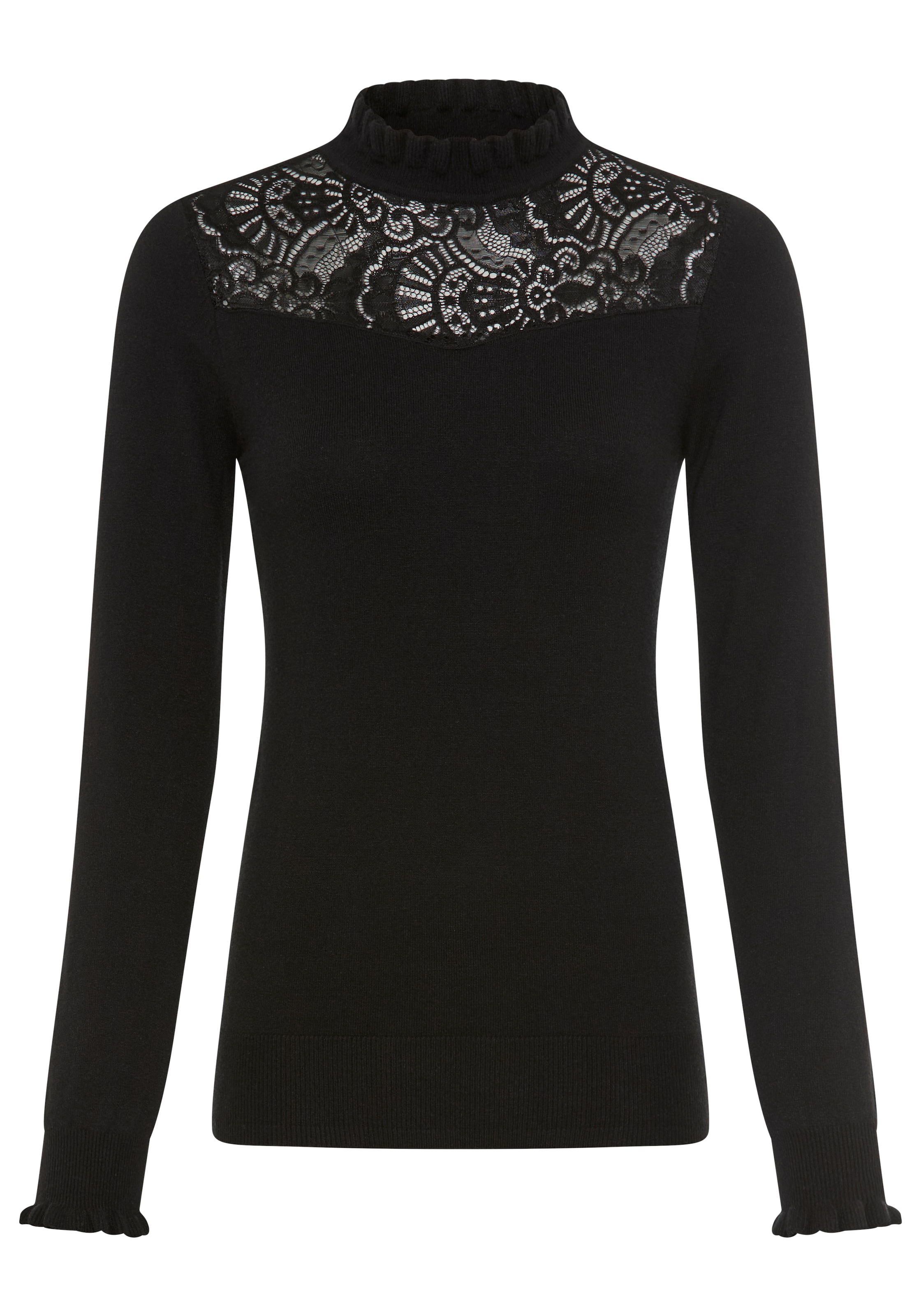 Laura Scott Stehkragenpullover Feinstrickpullover mit femininem Spitzeneinsatz - NEUE KOLLEKTION