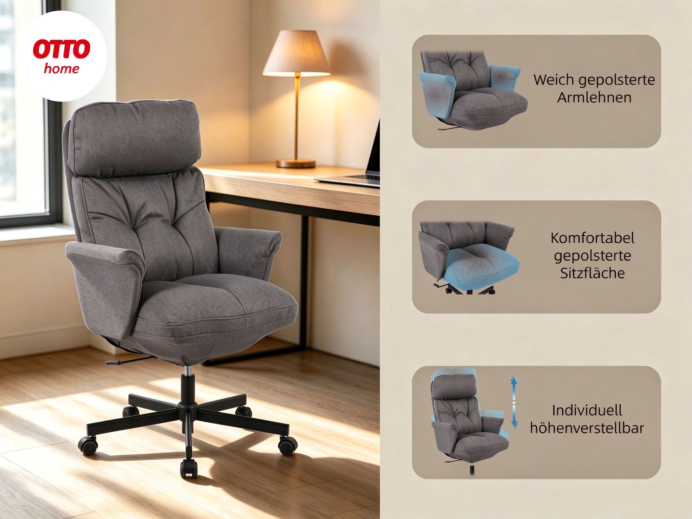 GOODproduct Chefsessel »Emmelie« () komfortable Polsterung, ergonomisch geformte Armlehnen