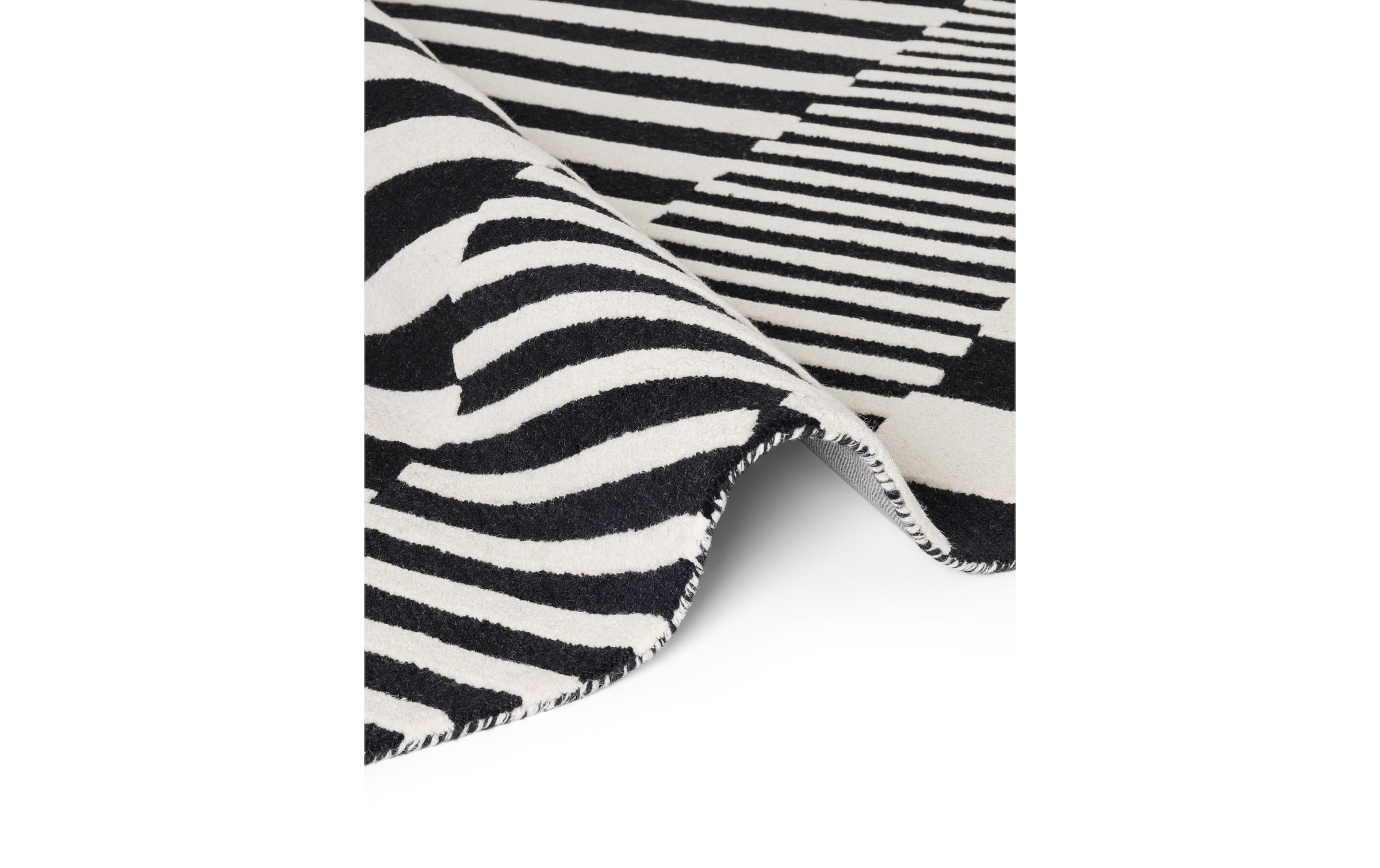 ELLE DECORATION Teppich »Flux« rechteckig 12 mm Höhe Wolle, Natur, Wohnzimmer, schwarz weiss, Geometrisch, Streifen