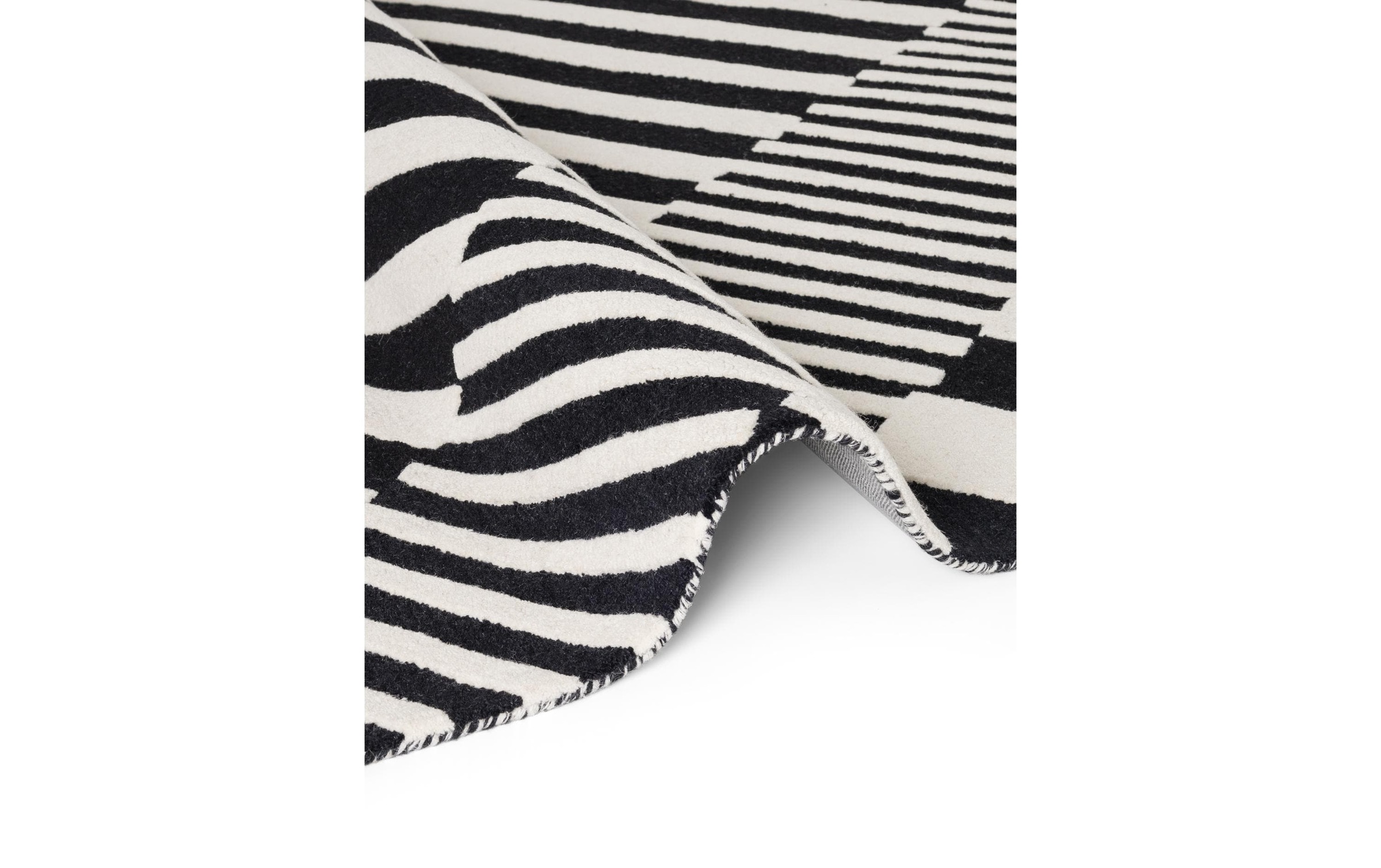Image of ELLE DECORATION Teppich "Flux" rechteckig 12 mm Höhe Wolle, Natur, Wohnzimmer, schwarz weiss, Geometrisch, Streifen