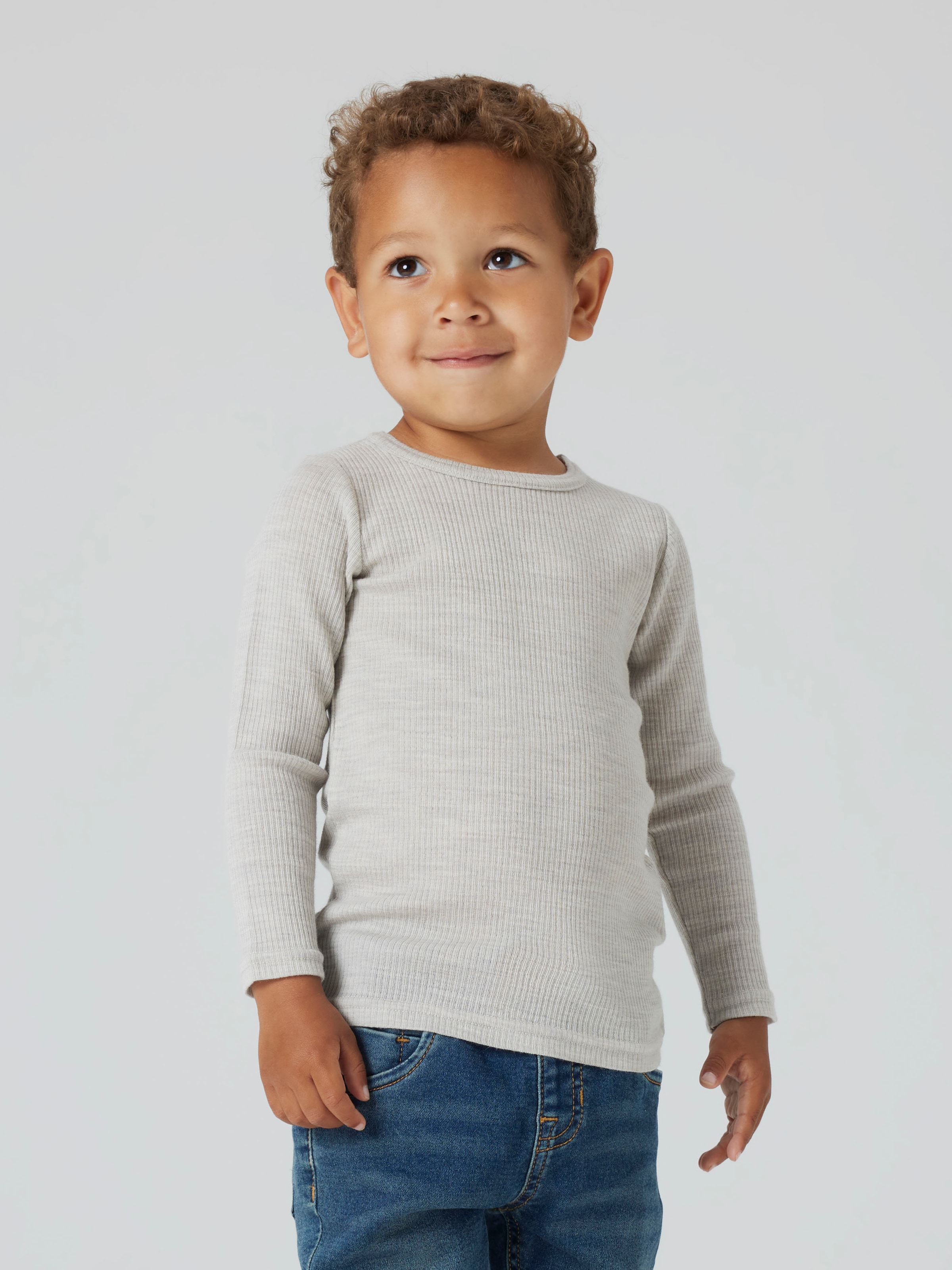Image of Name It Langarmshirt "NMNWAX WOOL RIB LS TOP NOOS" aus reiner Merinowolle