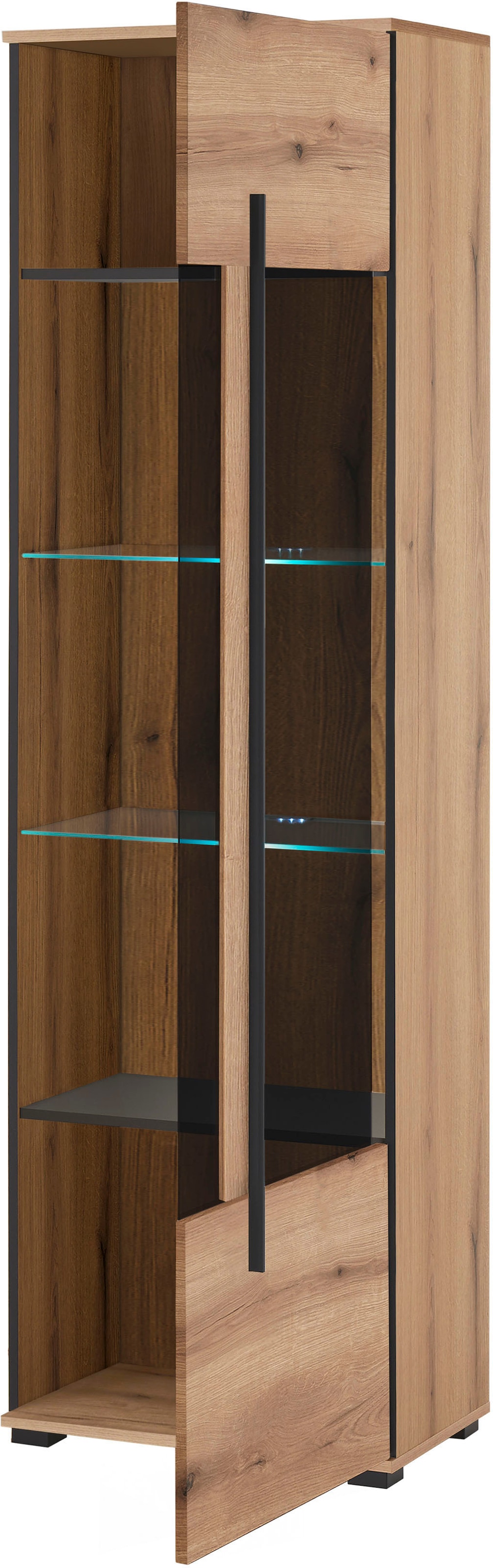 INOSIGN Vitrine »Cantara, Vitrinenschrank in Eiche Evoke oder weiss, Standvitrine«, schwarzer Stangengriff, ausreichend Stauraum, vielseitig einsetzbar