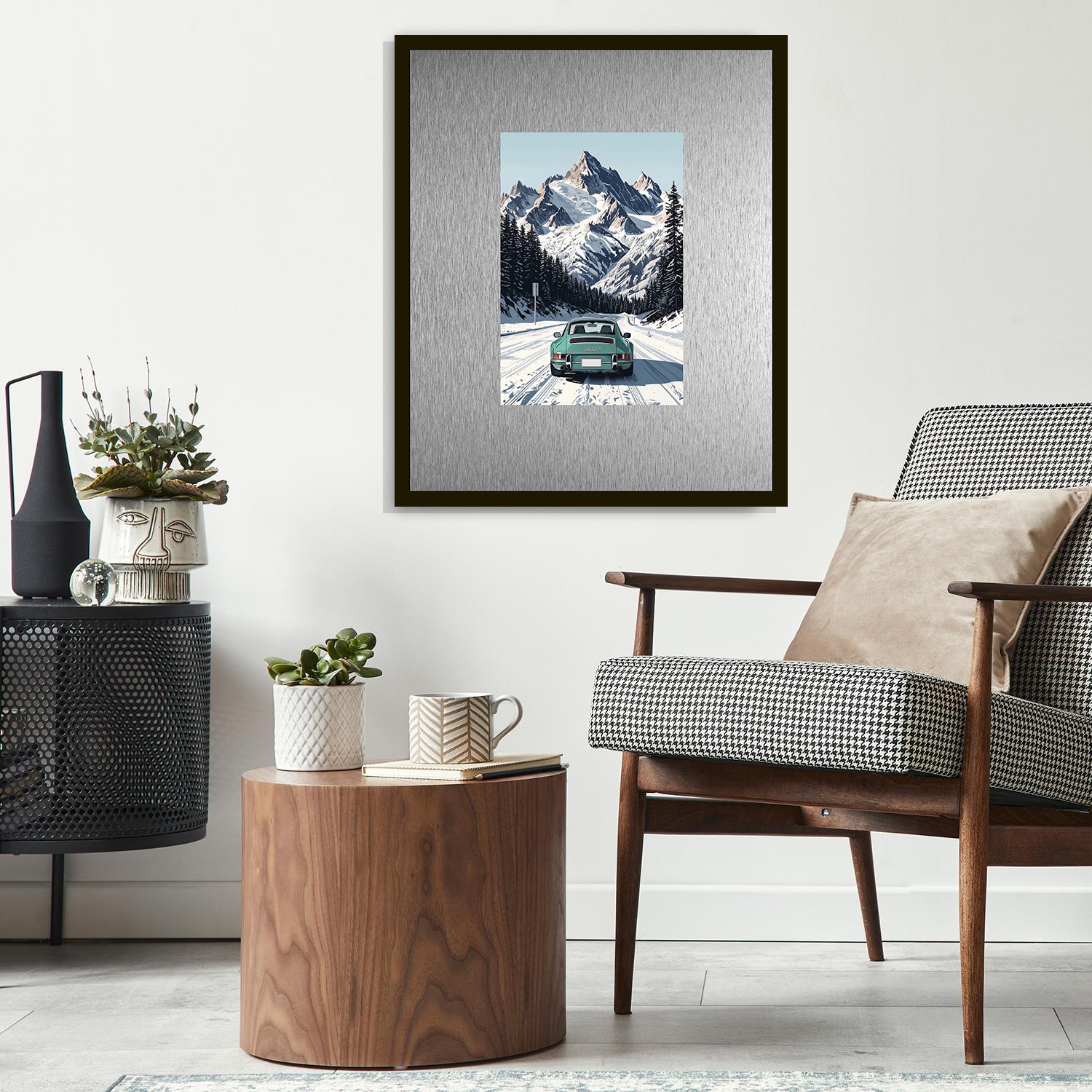 queence Bild »Trend Wandbild, Wandkunst, Kunstdruck "St. Motitz im Winter"« Auto | Berge & Alpenbilder | Winterlandschaft 1 Stk. tlg. inkl. Passepartout aus hochwertigem Aluminium und schwarzem Rahmen