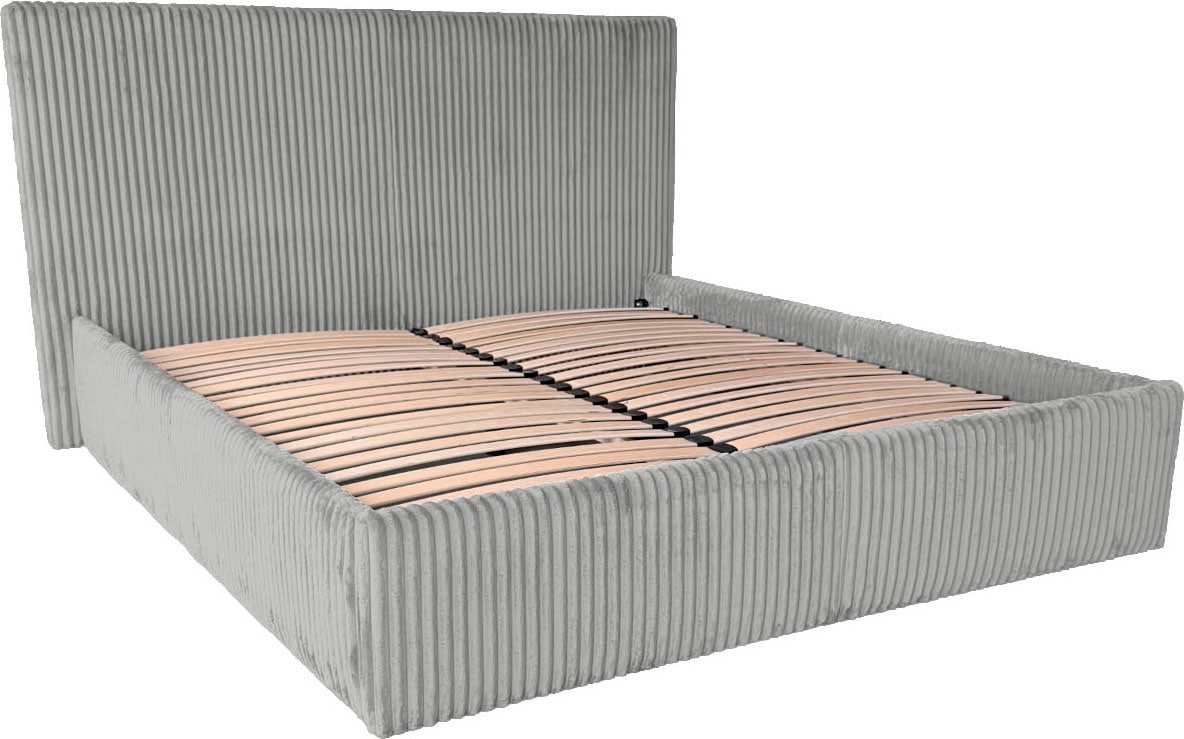 GOODproduct Lit rembourré »AVVRA wahlweise mit Lattenrost und King-Matratze H3 (28cm)« avec housse en velours côtelé doux, surface de couchage 180x200cm