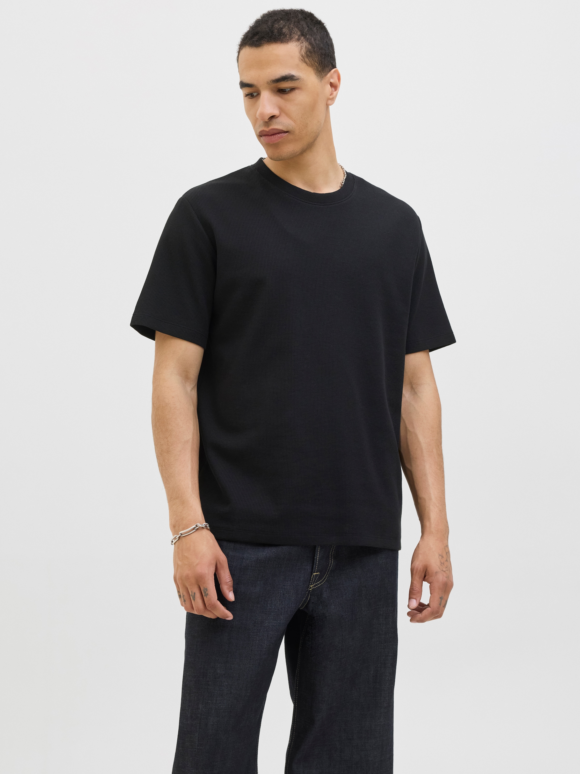 Jack & Jones Shirt à col rond »JJEAUSTIN TEE SS NOOS« Materialmix, relaxed fit