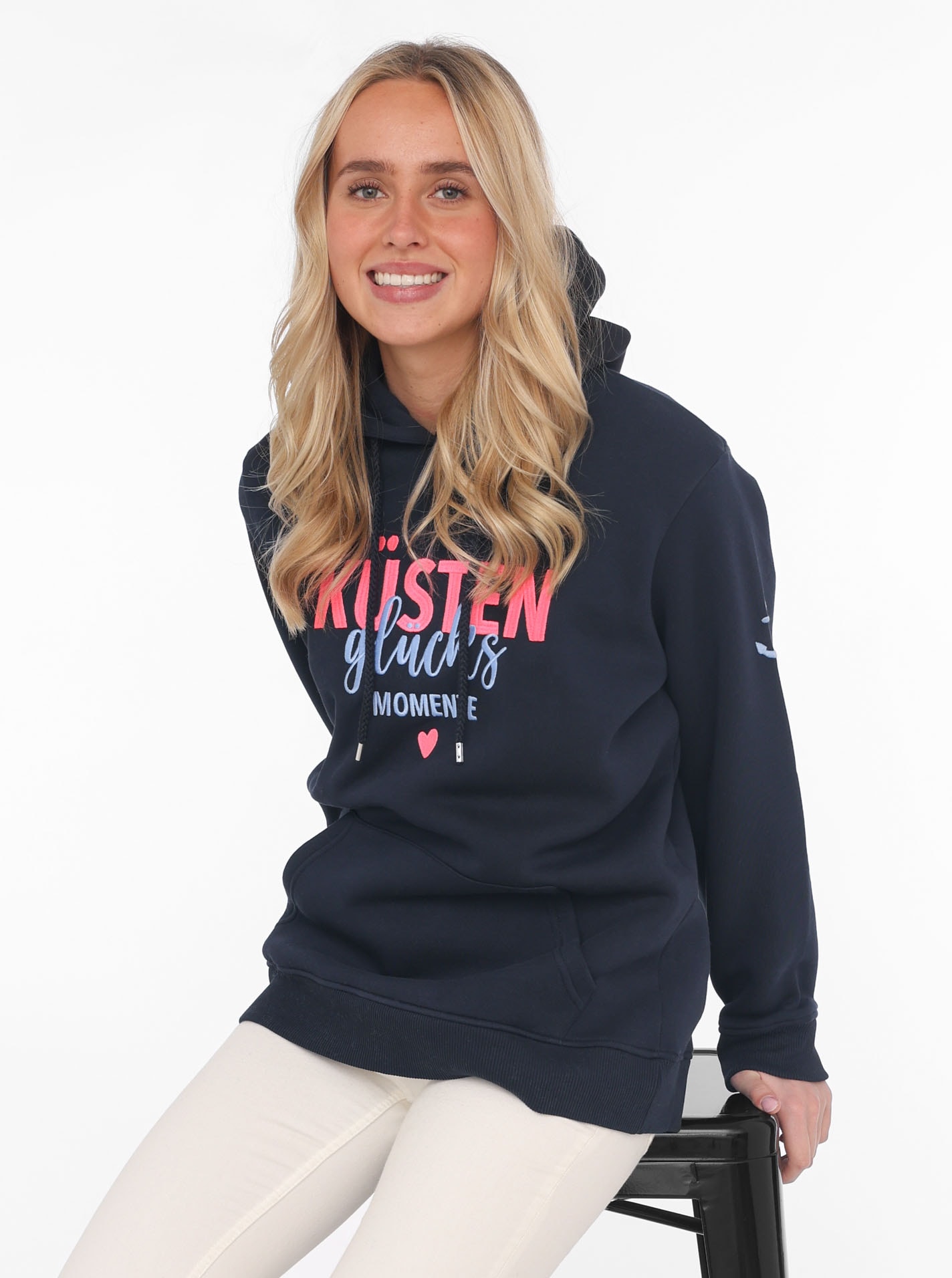 Image of Zwillingsherz Sweatshirt, gestickter Schriftzug vorn und hinten, Kapuze, Langarm, Kängurutasche