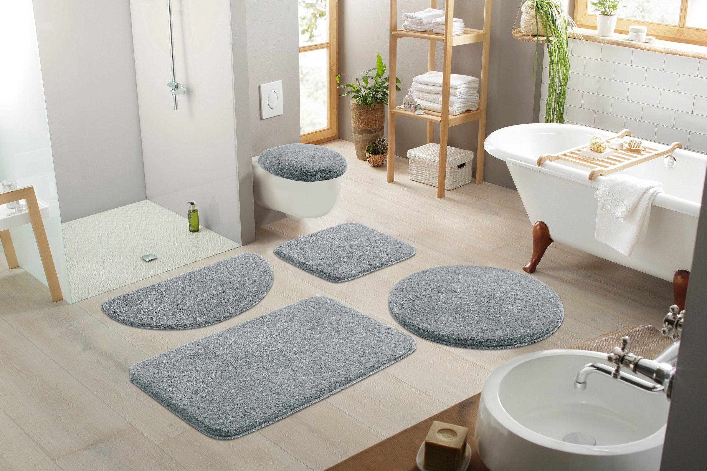 my home Badematte »Merida, Badvorleger, Badezimmer Teppich«, rutschhemmend beschichtet, fussbodenheizungsgeeignet-schnell trocknend-strapazierfähig, Badteppich, Uni Farben, rechteckig, rund & als 2-tlg. Set erhältlich