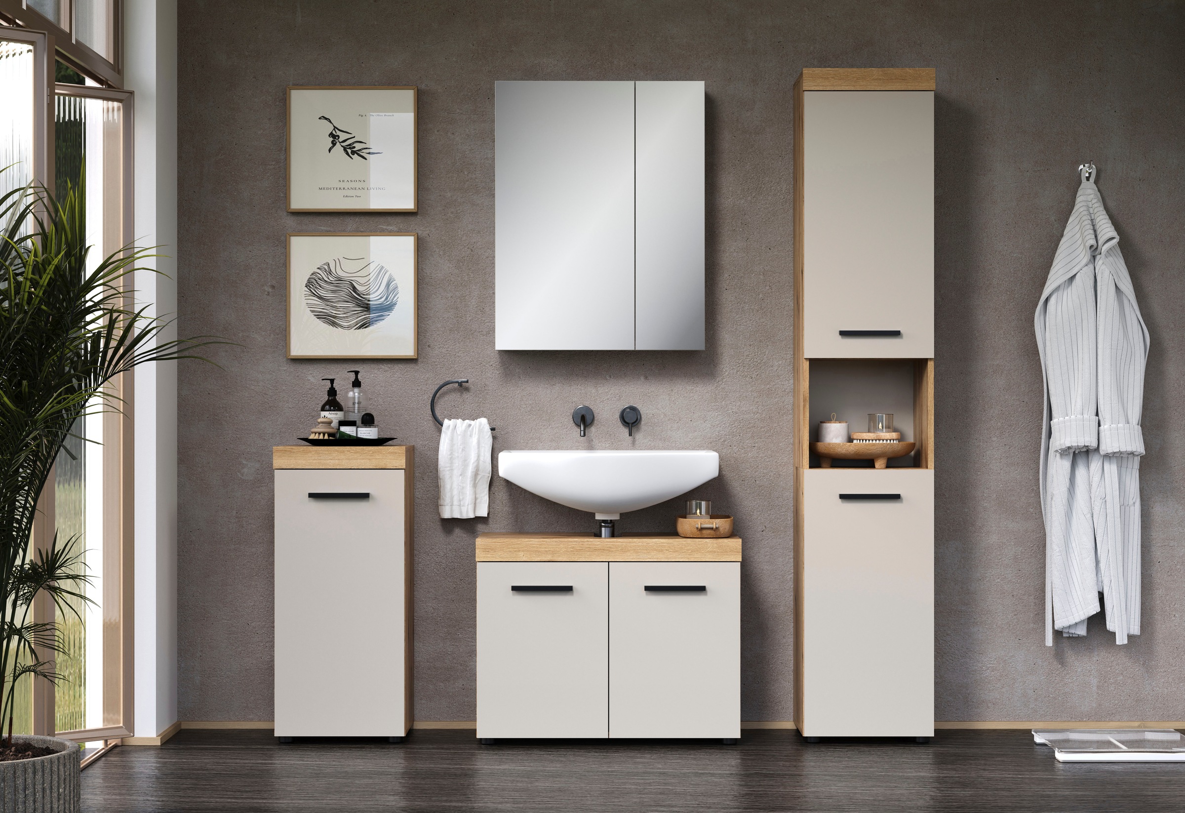 welltime Hochschrank »Isera« 1 Stk. tlg. Badschrank mit 2 Türen und 1 offenem Fach  – (B/T/H) 36 /31/184 cm
