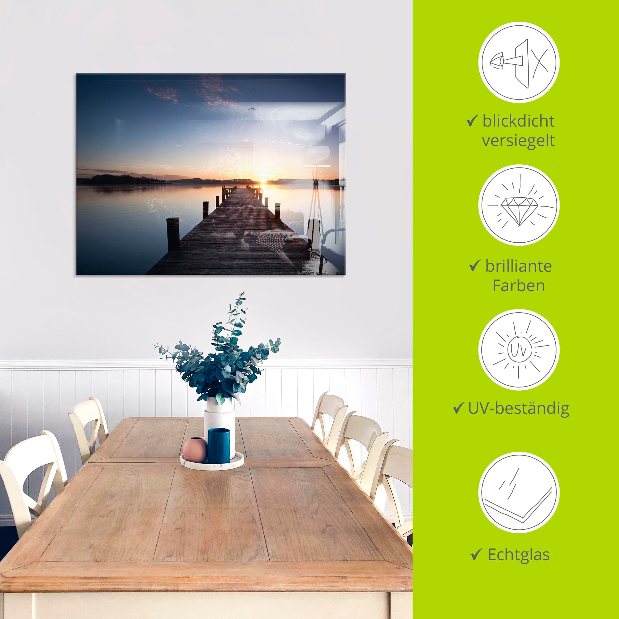 Artland Glasbild »Sonnenstrahlen - Sonnenuntergang« Gewässer 1 Stk. tlg. in verschiedenen Grössen