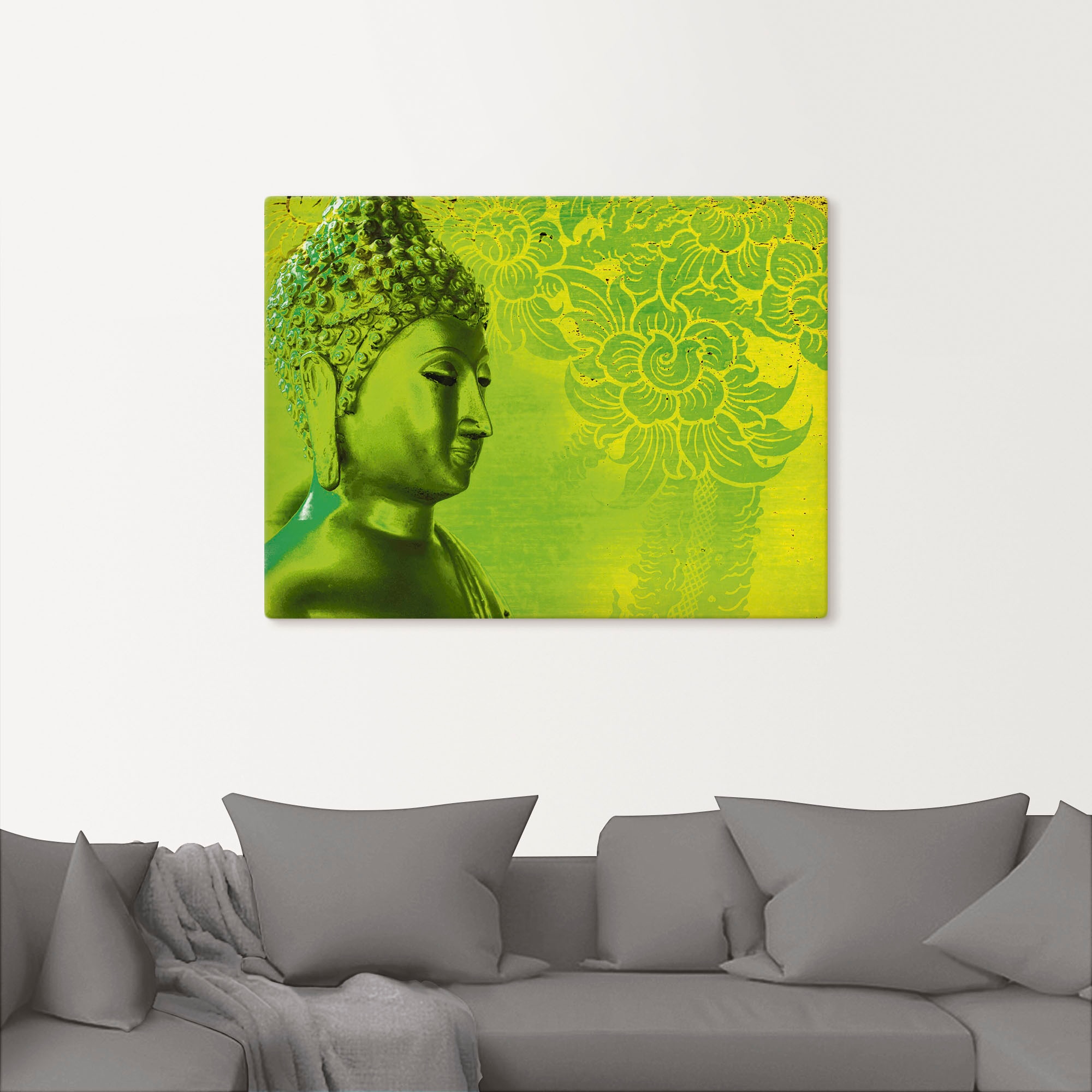 Artland Leinwandbild »Buddha Goldstatue - grün«, Religion, (1 St.), auf Keilrahmen gespannt