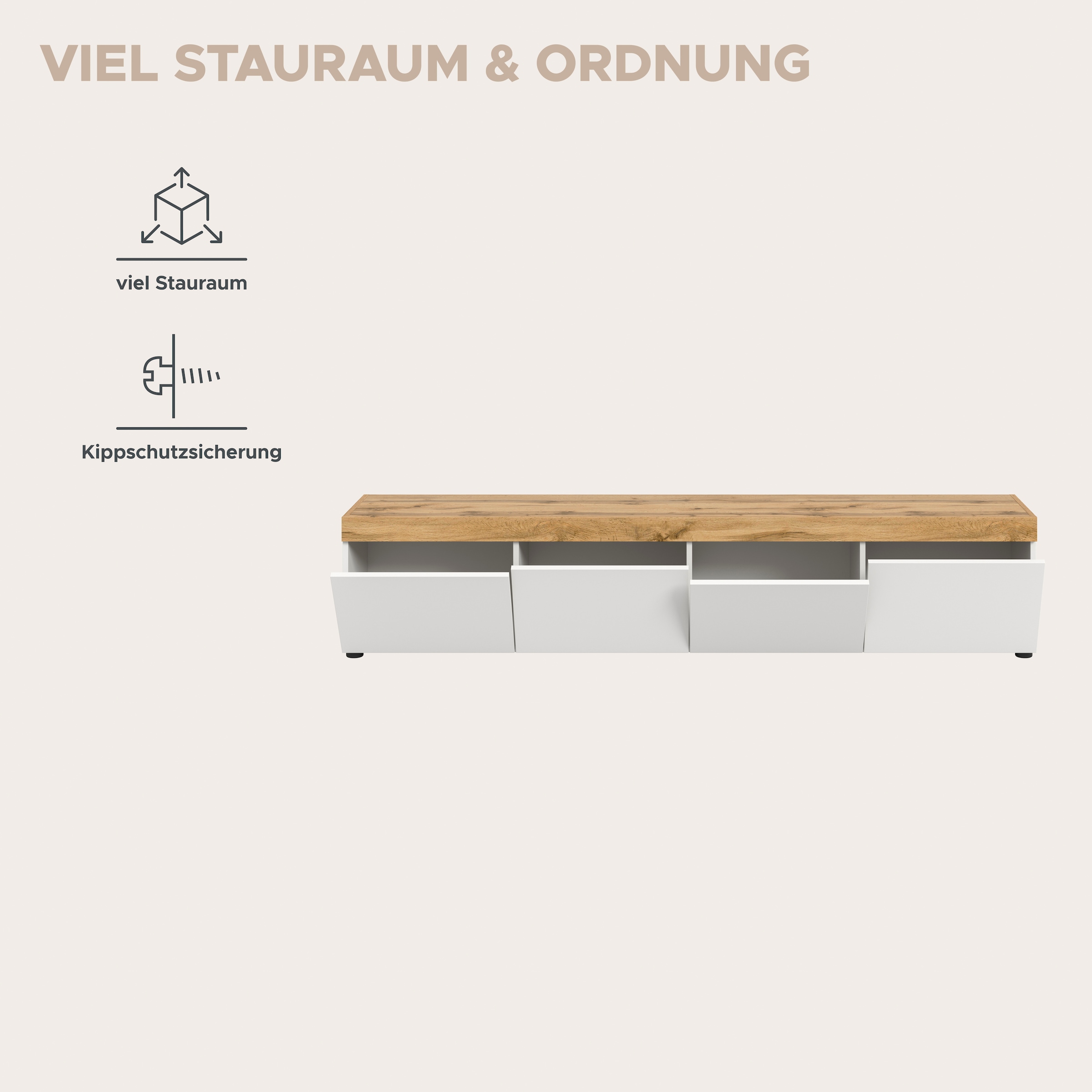 GOODproduct Lowboard »MAMBO, TOPSELLER!, Breite 200cm, 4 Klappen, stehend oder hängend« 2 farbige Ausführung, in verschiedenen Farben erhältlich, 1 Stk. tlg. Lowboard, TV Unterschrank, Tv-Schrank, Wohnzimmer