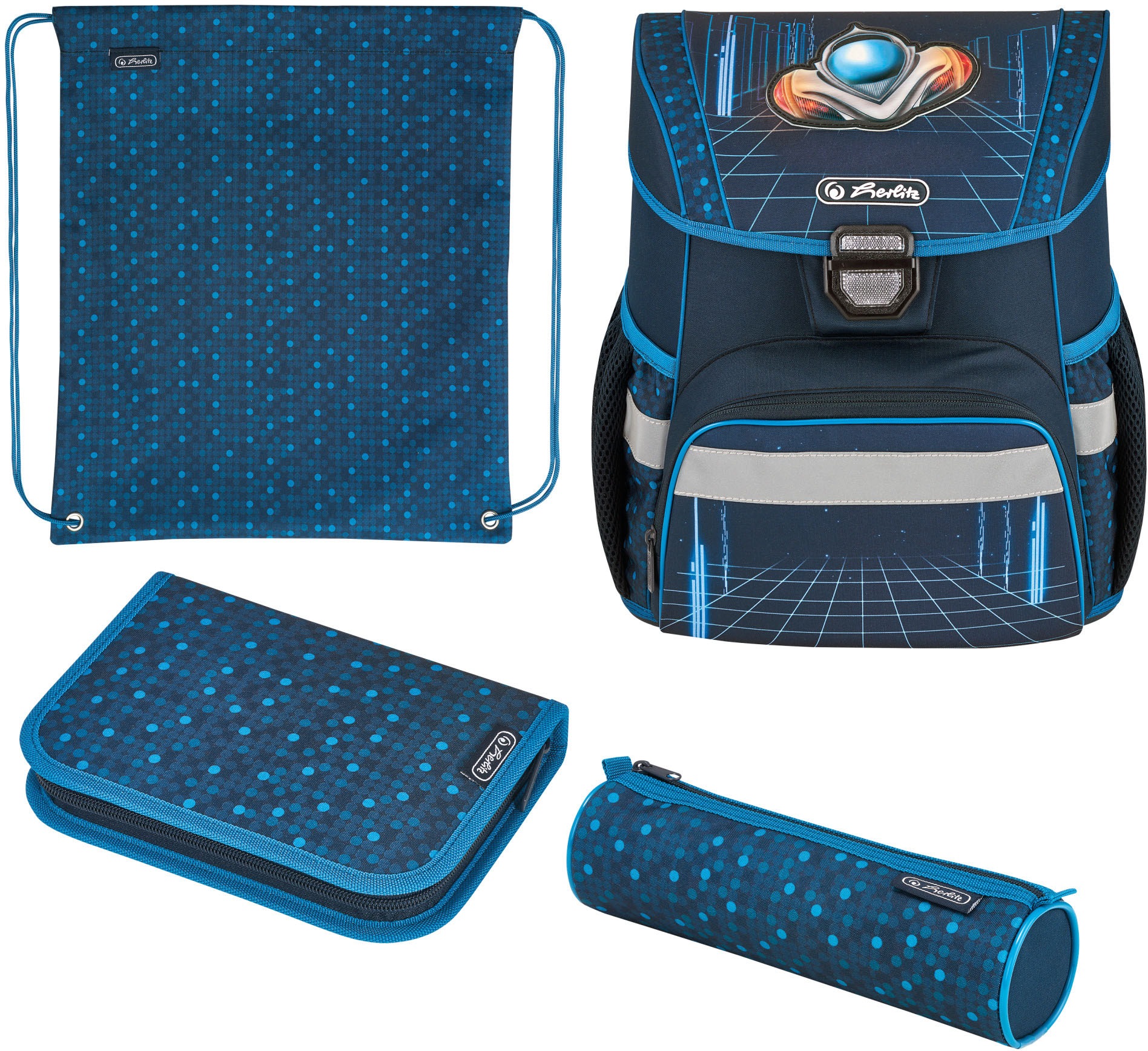 Image of Herlitz Schulranzen »Loop Plus Space Car«, Floureszierende Flächen-reflektierende Streifen auf den Schultergurten-Reflektoren bei Ackermann Versand Schweiz