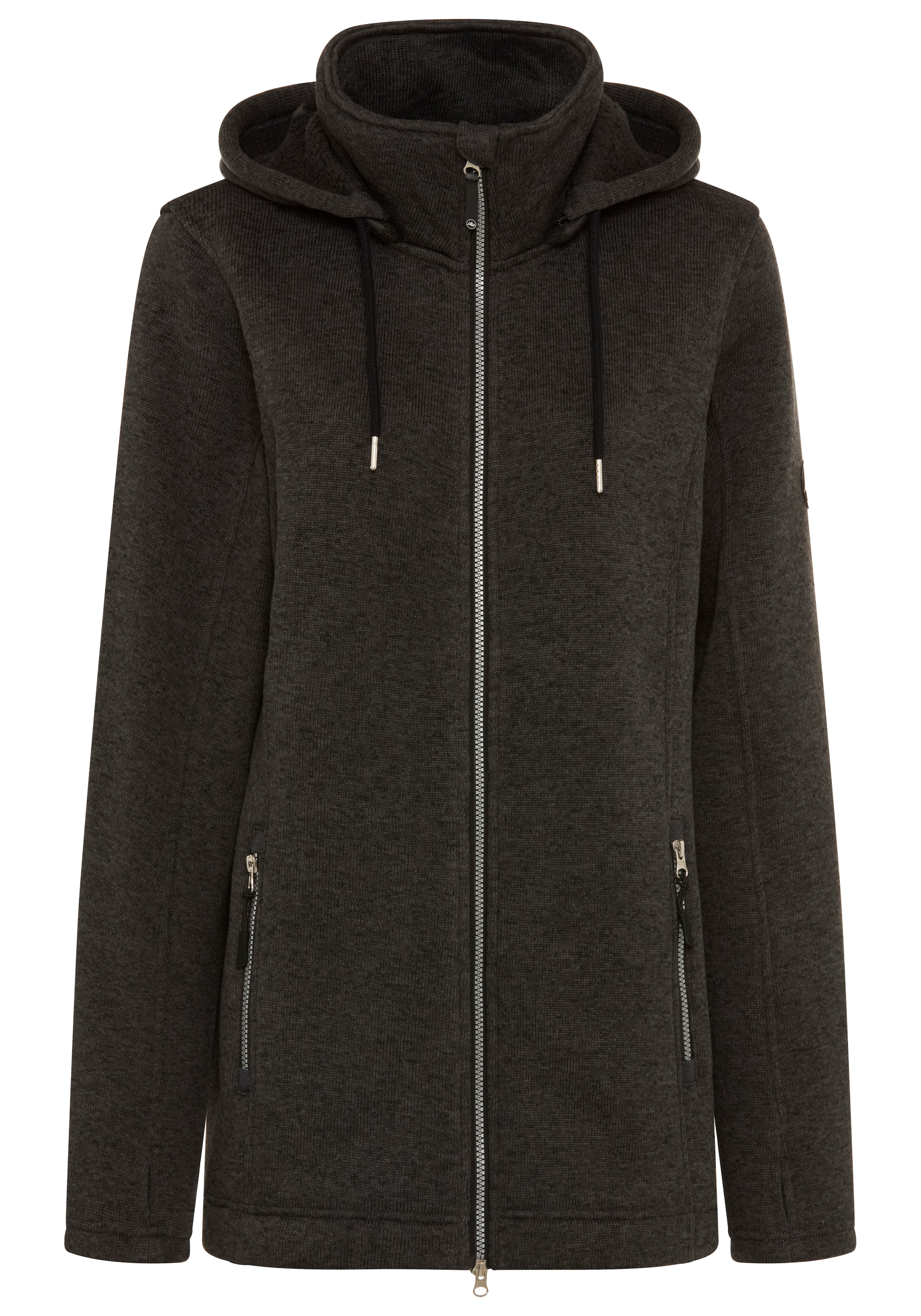 Polarino Strickfleecejacke mit Kapuze mit 2-Wege-Reissverschluss, abnehmbarer Kapuze ideal für den Übergang