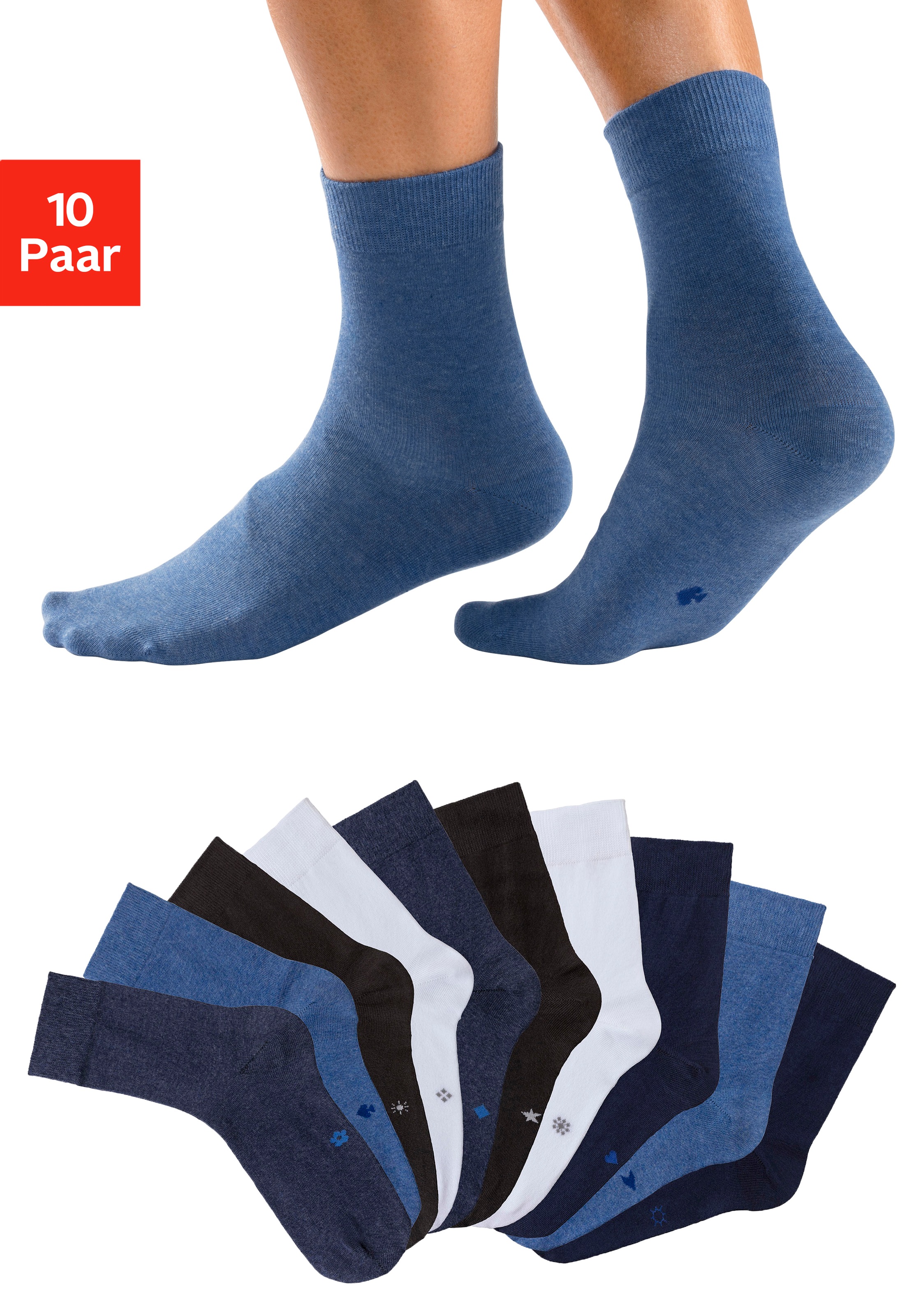 Image of H.I.S Basicsocken Packung, 10 Paar tlg. mit eingestrickten Symbolen