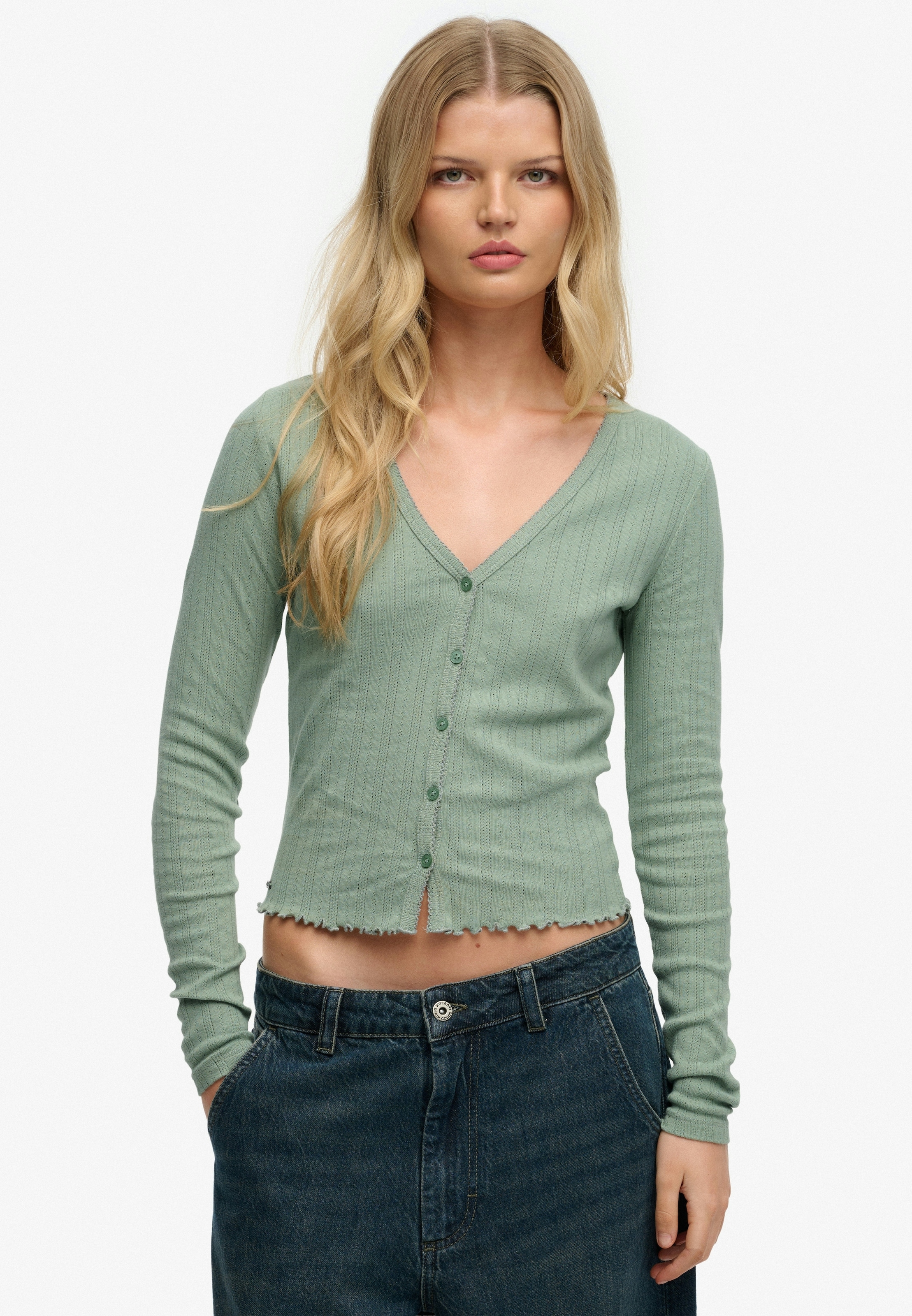 Superdry Cardigan »ATH ESS POINTELLE CARDIGAN« Pointelle Muster, Baumwolle, Jerseyqualität, skinny fit