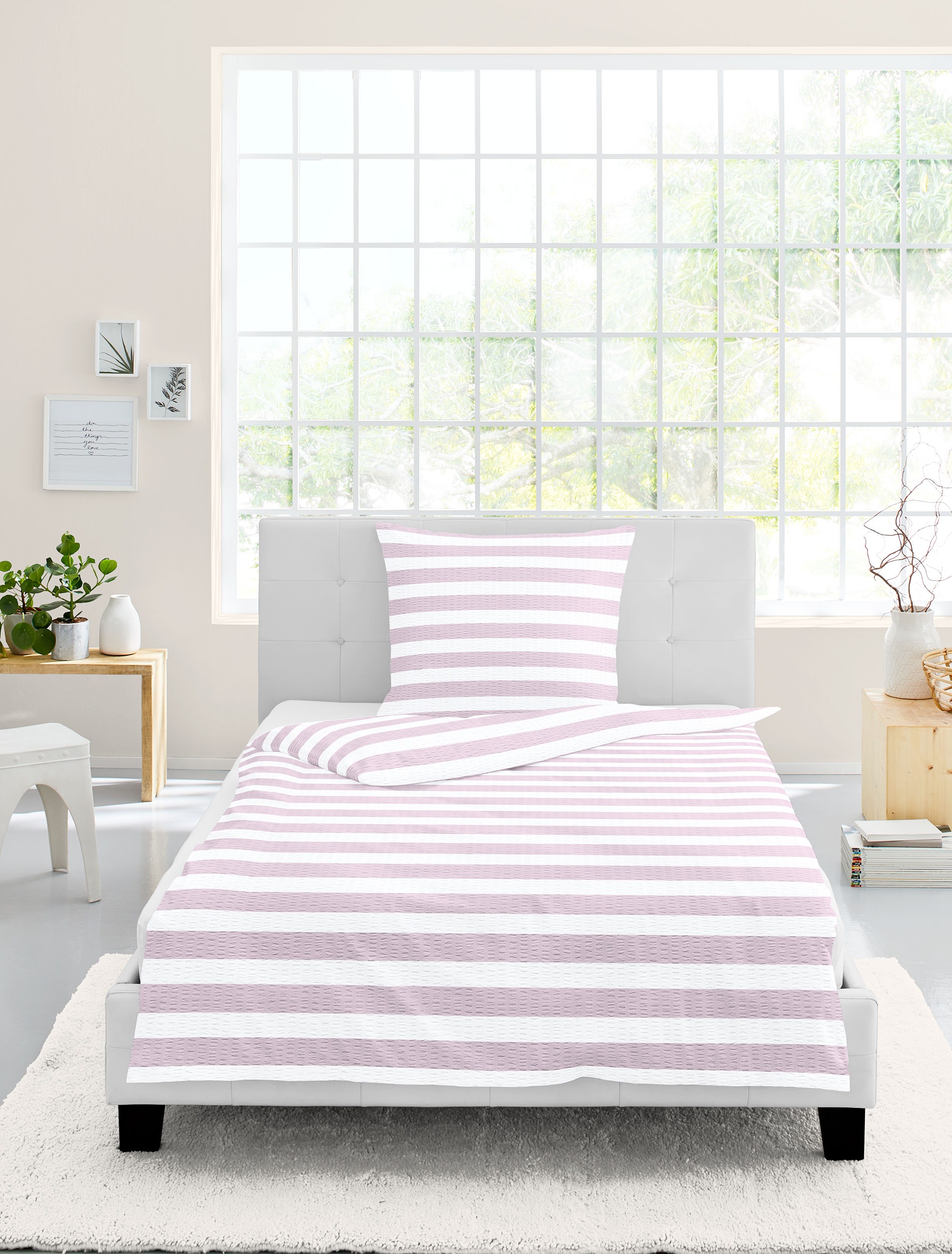 BIERBAUM Linge de lit »Bettwäsche 4196« 2 Seersucker, 100  % Baumwolle, pflegeleicht, bügelfrei, kühlend