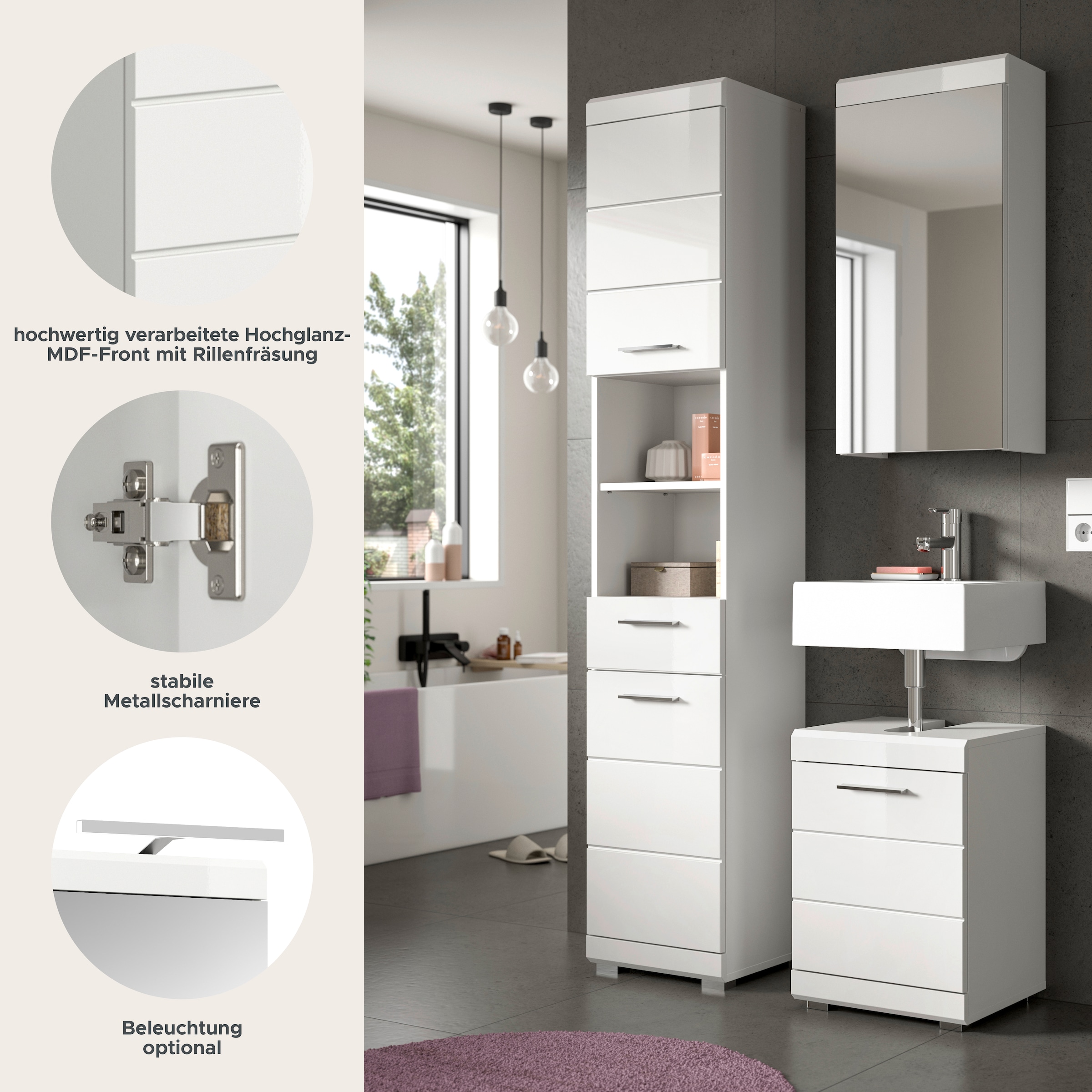 welltime Ensemble de meubles de salle de bain »SIENA, 3-tlg., Waschbeckenunterschrank, Spiegelschrank & Hochschrank«