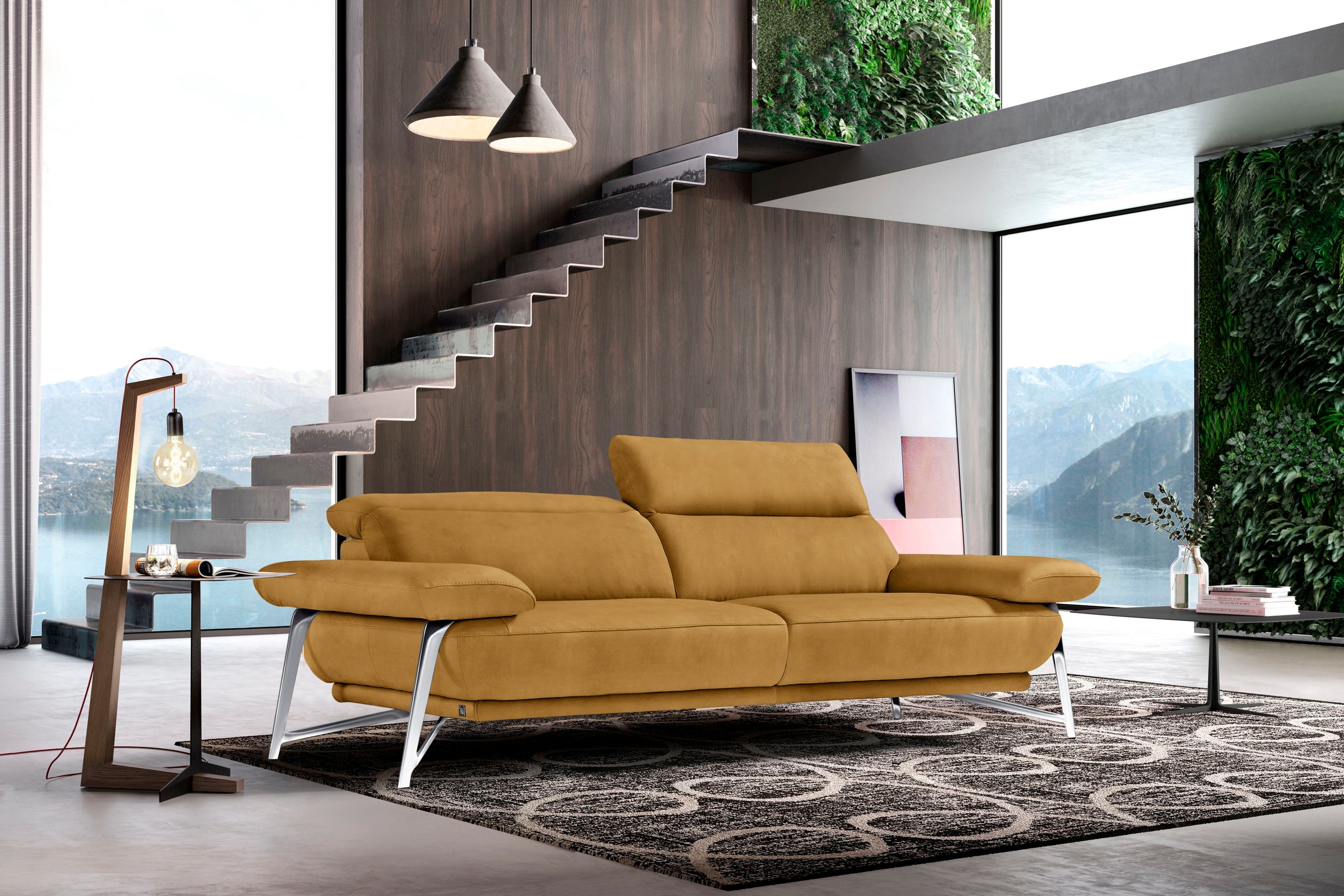 Egoitaliano Canapé »Anais, erstklassiger Sitzkomfort, Fussfarbe chrom« Set, Kopfteil verstellbar, Luxus-Microfaser Lederoptik, gelb
