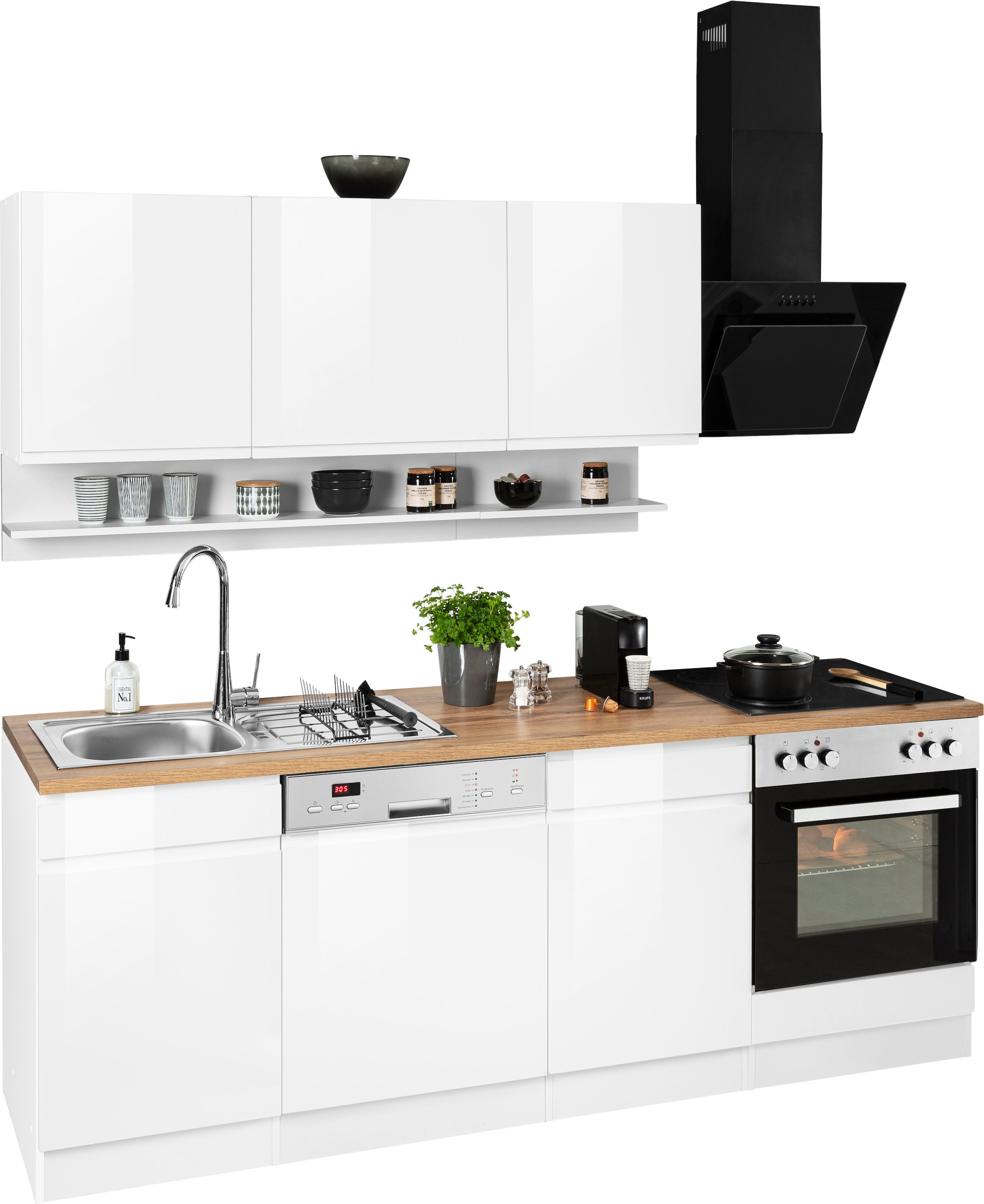 KOCHSTATION Küchenzeile »KS-Virginia,neu in verbesserter Ausführung« Arbeitsplatte 38 mm stark, Stauraum, Softclose,  Breite 220 cm, Soft-Close, wahlweise mit E-Geräten