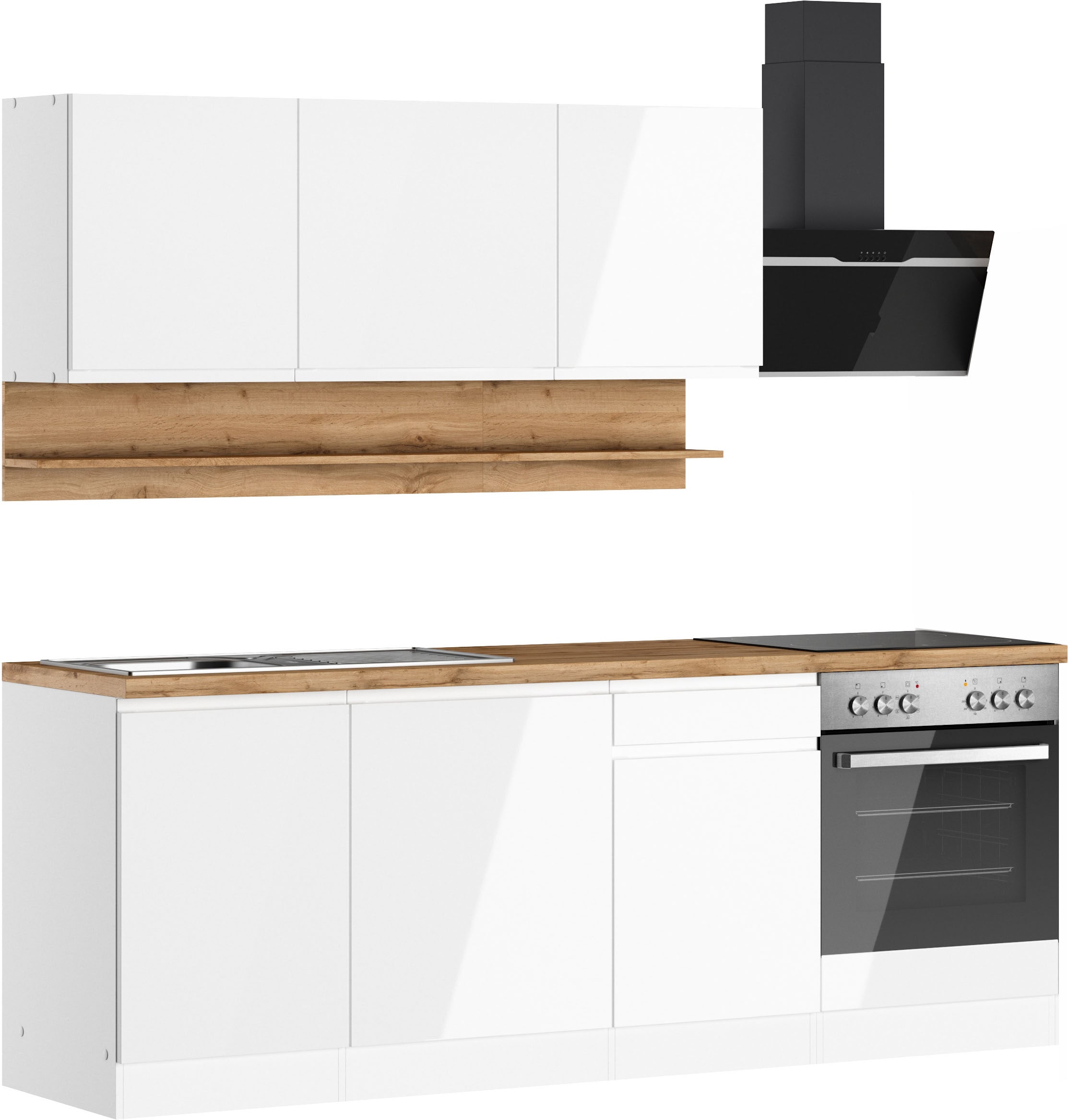 KOCHSTATION Kitchenette »KS-Virginia,neu in verbesserter Ausführung« plan de travail épaisseur 38 mm, rangement, fermeture douce,  largeur 220 cm, soft-close, avec appareils électroménagers en option