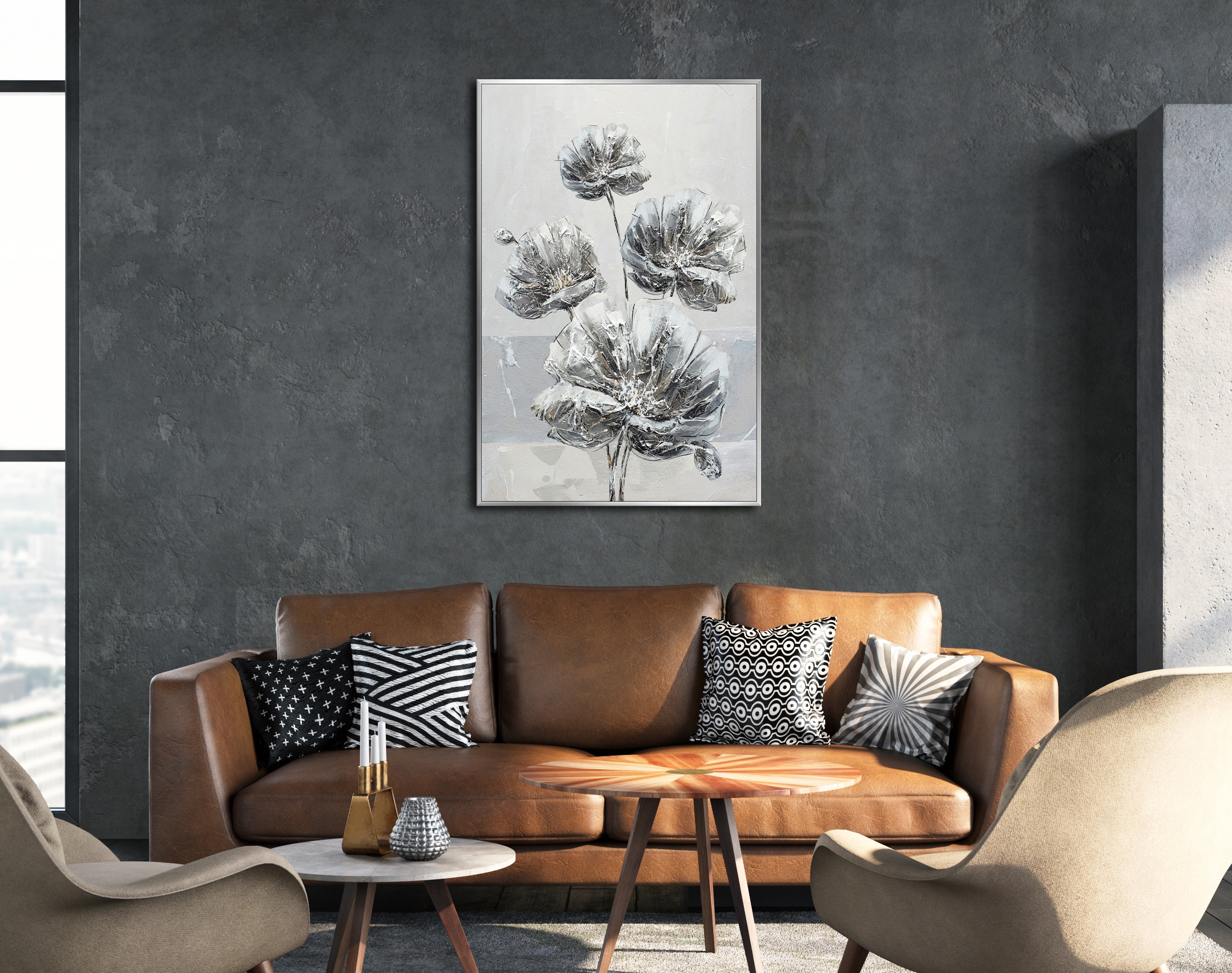 Bönninghoff Ölgemälde »handarbeit gerahmt BLUMEN 78x118 cm – Wandbild Deko modern« Blumen | Blumenbilder 1 Stk. tlg. handgefertigt, jedes Bild ein Unikat, Schattenfugenrahmen