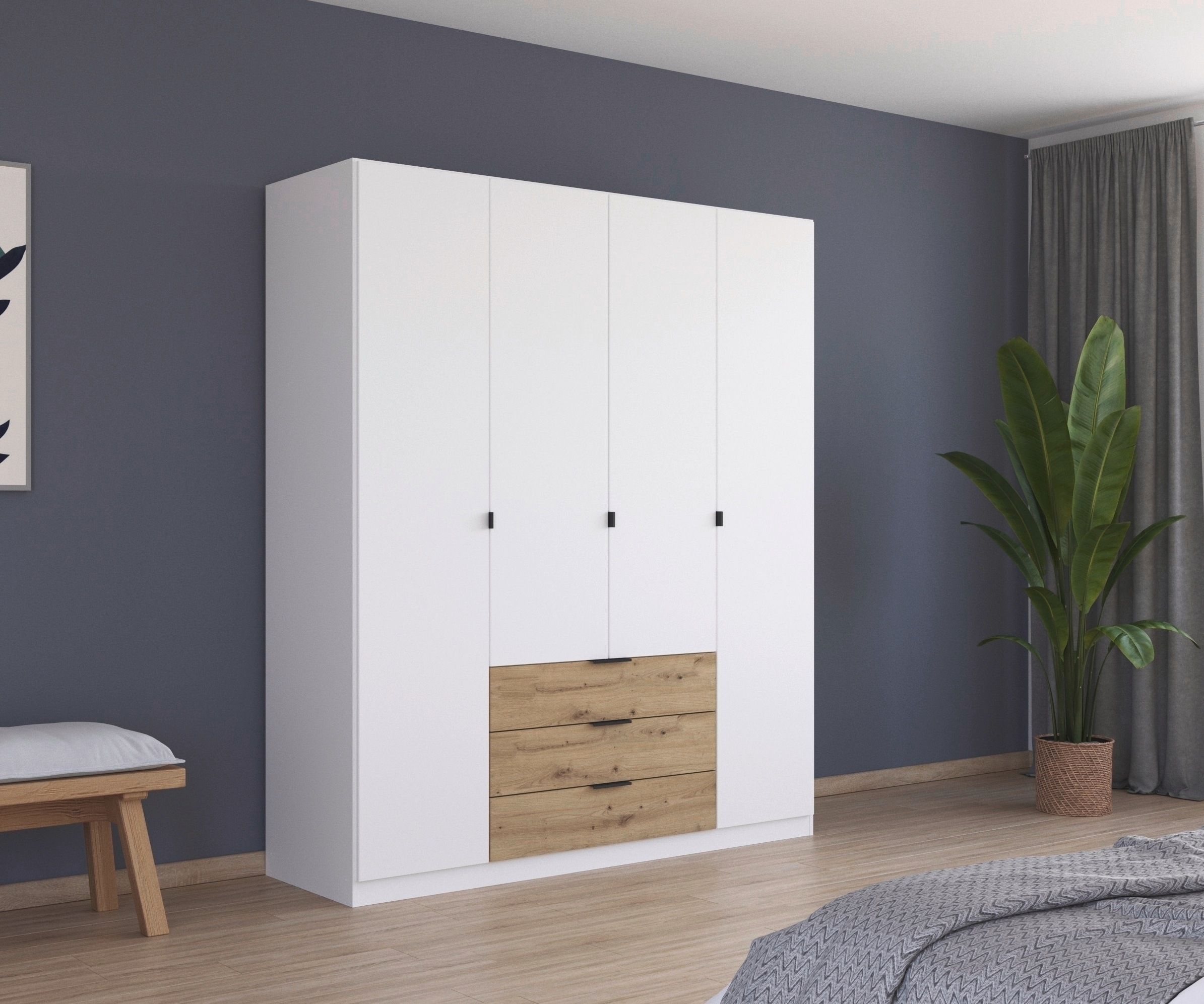 rauch Drehtürenschrank "Kleiderschrank Schrank Garderobe Schlafzimmerschrank DAVOA" mit farblich abgesetzten Schubkästen in Eiche Artisan MADE IN GERMANY