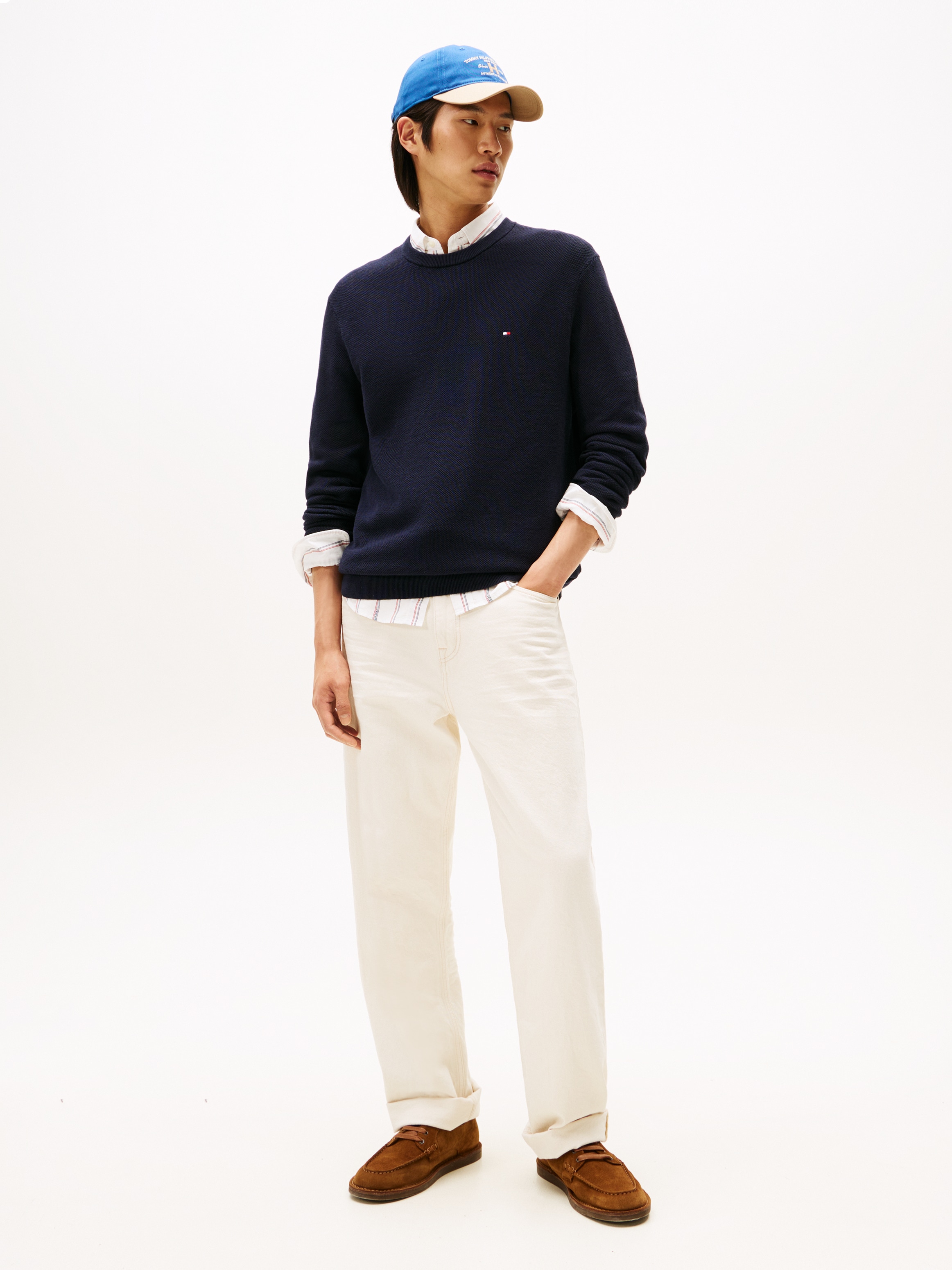 Tommy Hilfiger Rundhalspullover »ESSENTIAL STRUCTURE CREW NECK mit Struktur und Label«, unifarben, casual, regular fit, Baumwolle, Rundhals