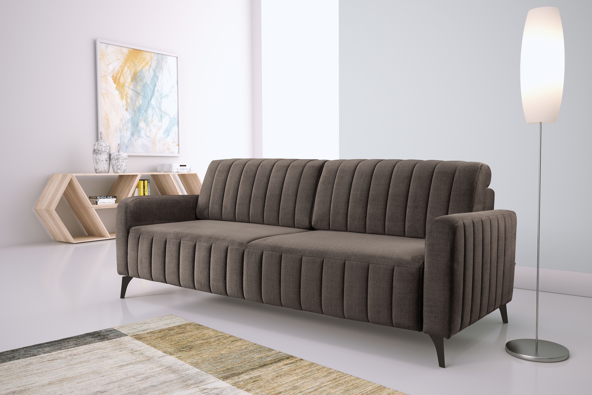 Image of exxpo - sofa fashion 3-Sitzer "Grande, Schlafsofa, Dauerschläfer, Microvelours-Bezug, Breite 222cm" mit Bettfunktion und Bettkasten, komfortabler Federkern