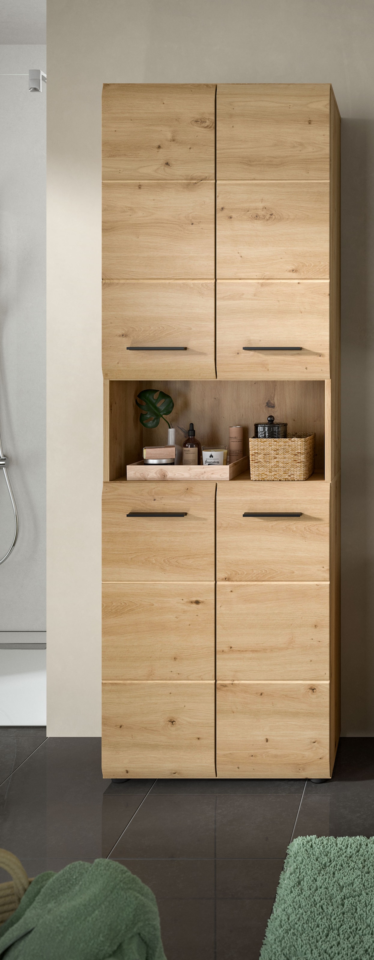 welltime Stauraumschrank »FLORENZ, TOPSELLER!, Höhe 185 cm, 4 Türen, 4 Fachböden, 1 offenes Fach« TOPSELLER!,  hochwertige MDF Front, Griff schwarz