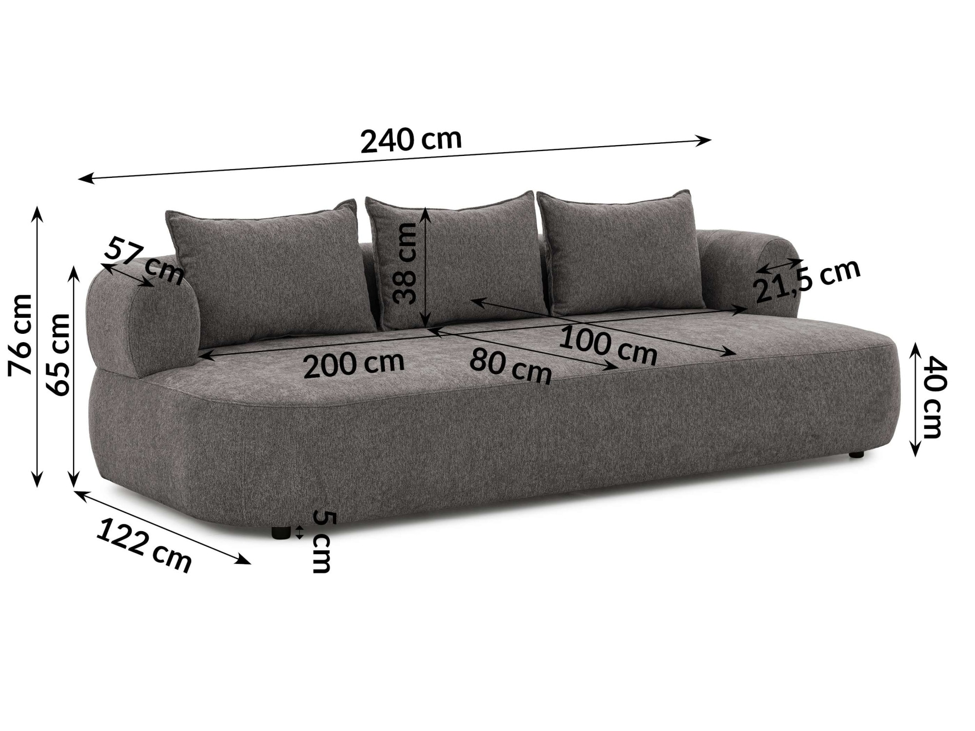 Home affaire Big-Sofa »LUSSAC 4-Sitzer Design-Sofa mit Zierkissen, Masse B/T/H: 242/123/78 cm« hoher Sitzkomfort und modernes Design, Sofa ohne Bettfunktion