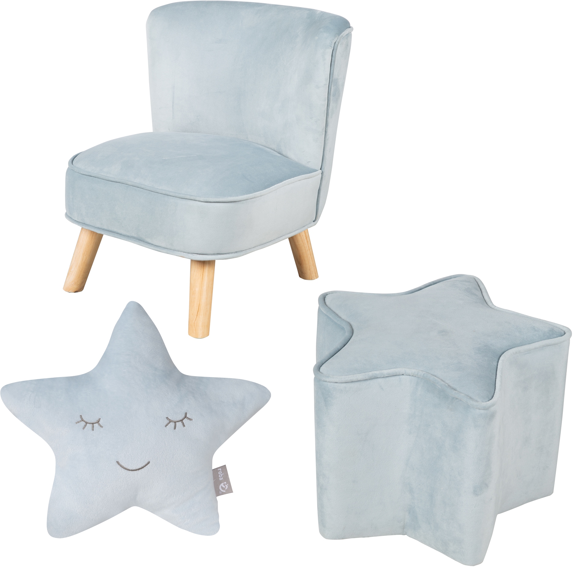 Image of roba Kindersitzgruppe "Lil Sofa" Set, 3 Stk. tlg. bestehend aus Kindersessel, Kinderhocker und Dekokissen in Sternform