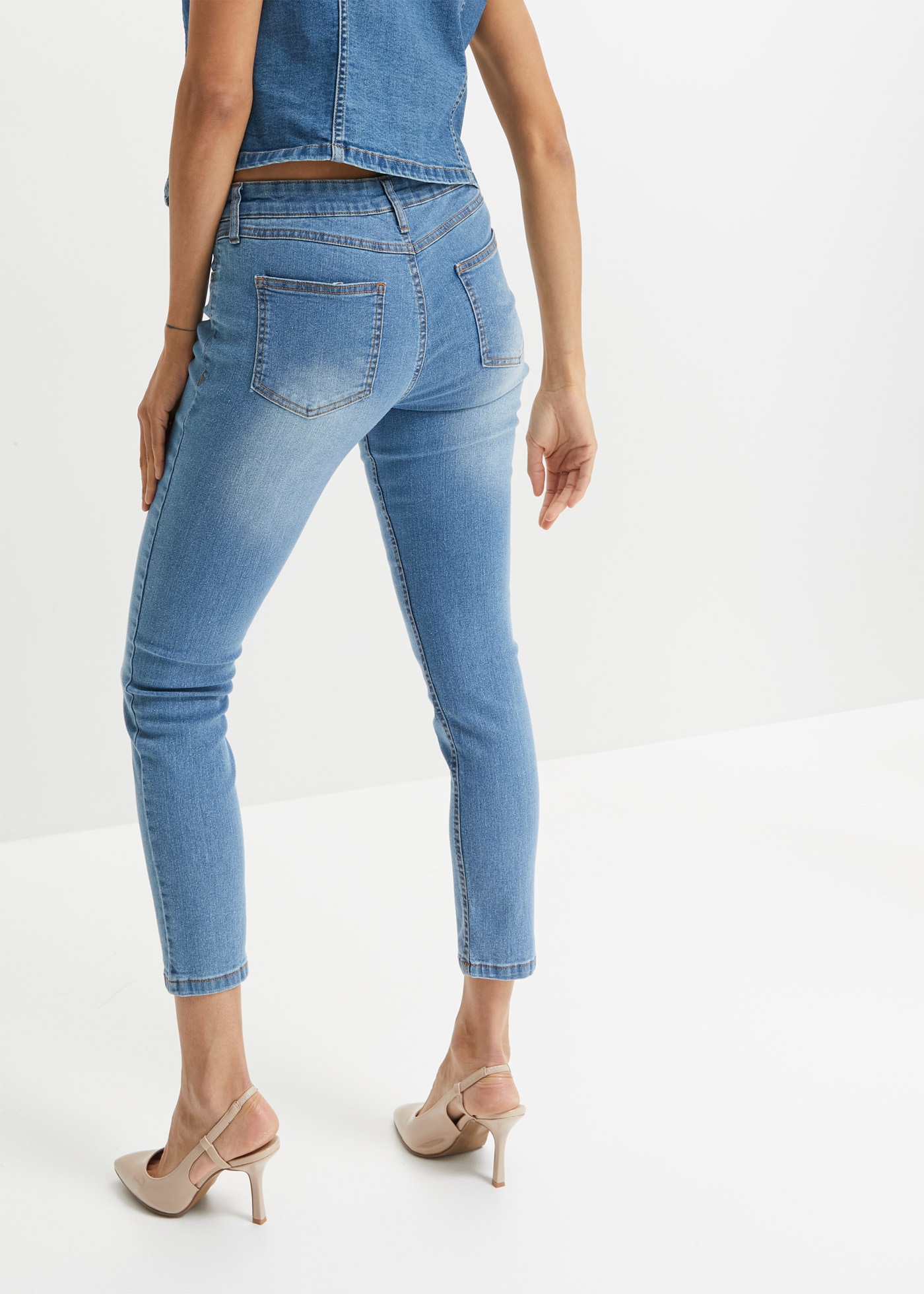 bonprix Jeans 7/8 »Slim Fit Jeans Mid Waist, cropped« Slim fit Passform, aus Baumwollmischung, mit vier Taschen