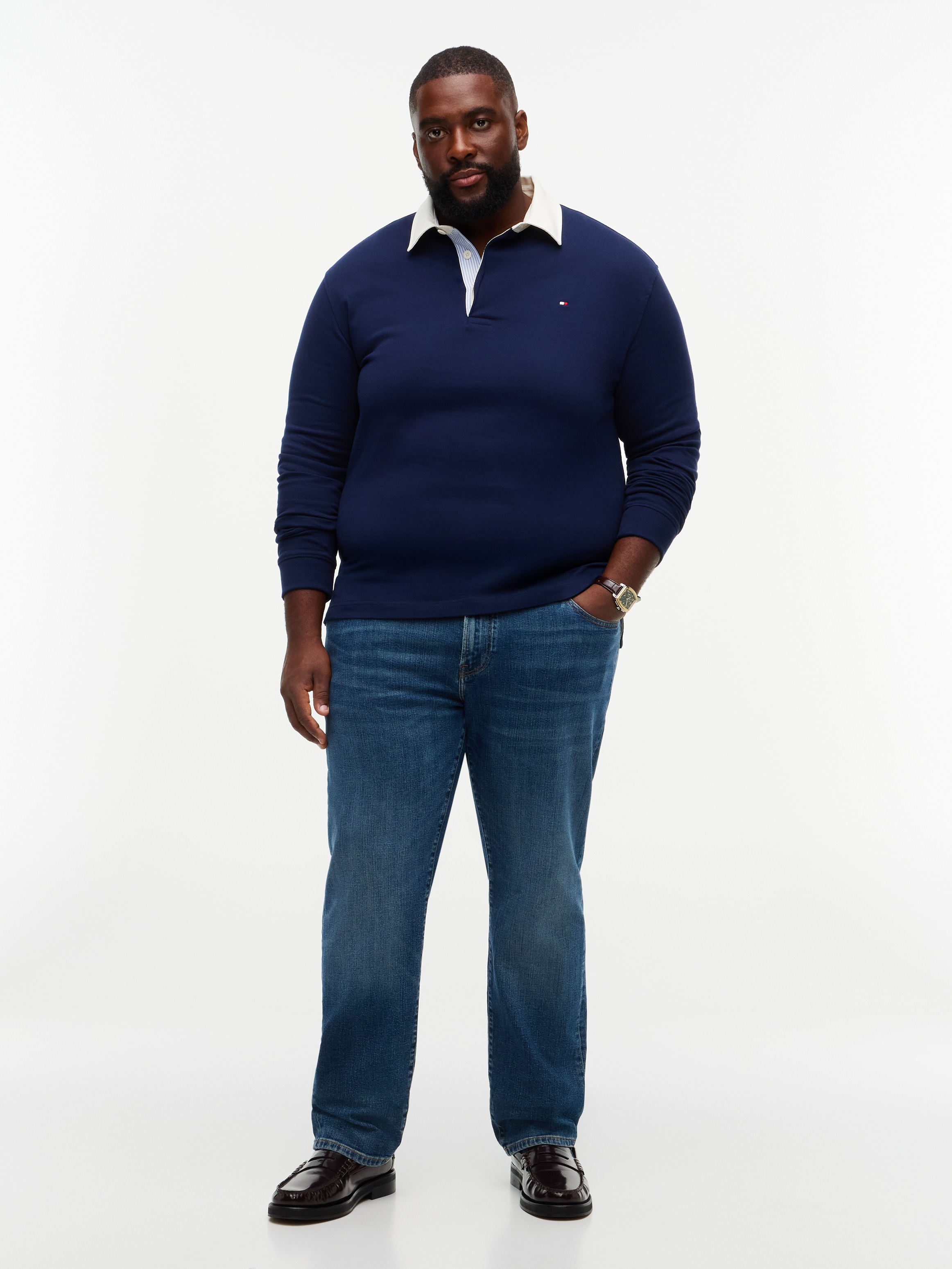 Tommy Hilfiger Big & Tall Maillot de rugby »BT-ESSENTIAL SOLID RUGBY« grandes tailles, col contrasté