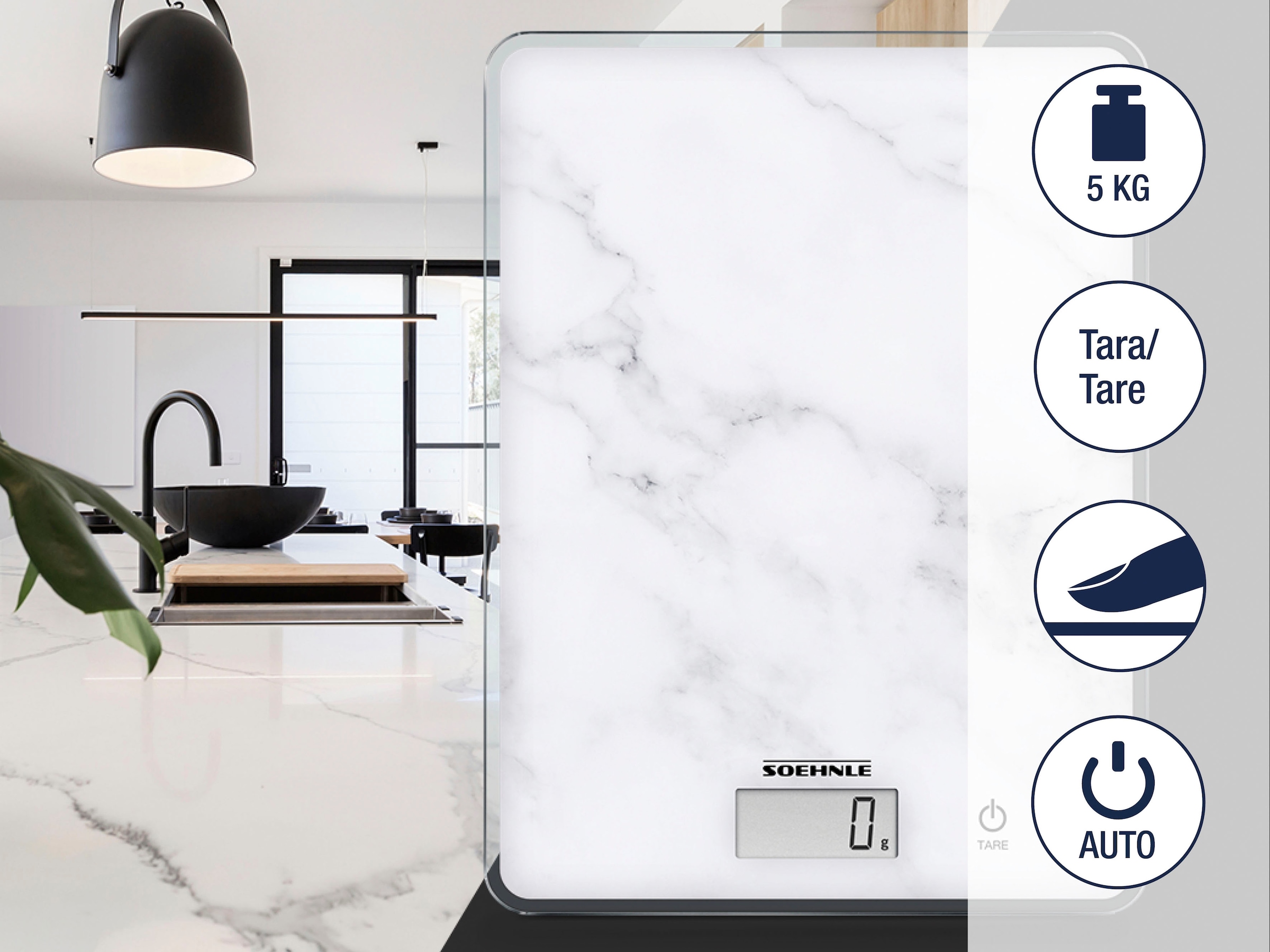 Soehnle Balance de cuisine »Page Compact 300 Marble« Tragkraft 5 kg, 1 g genaue Teilung
