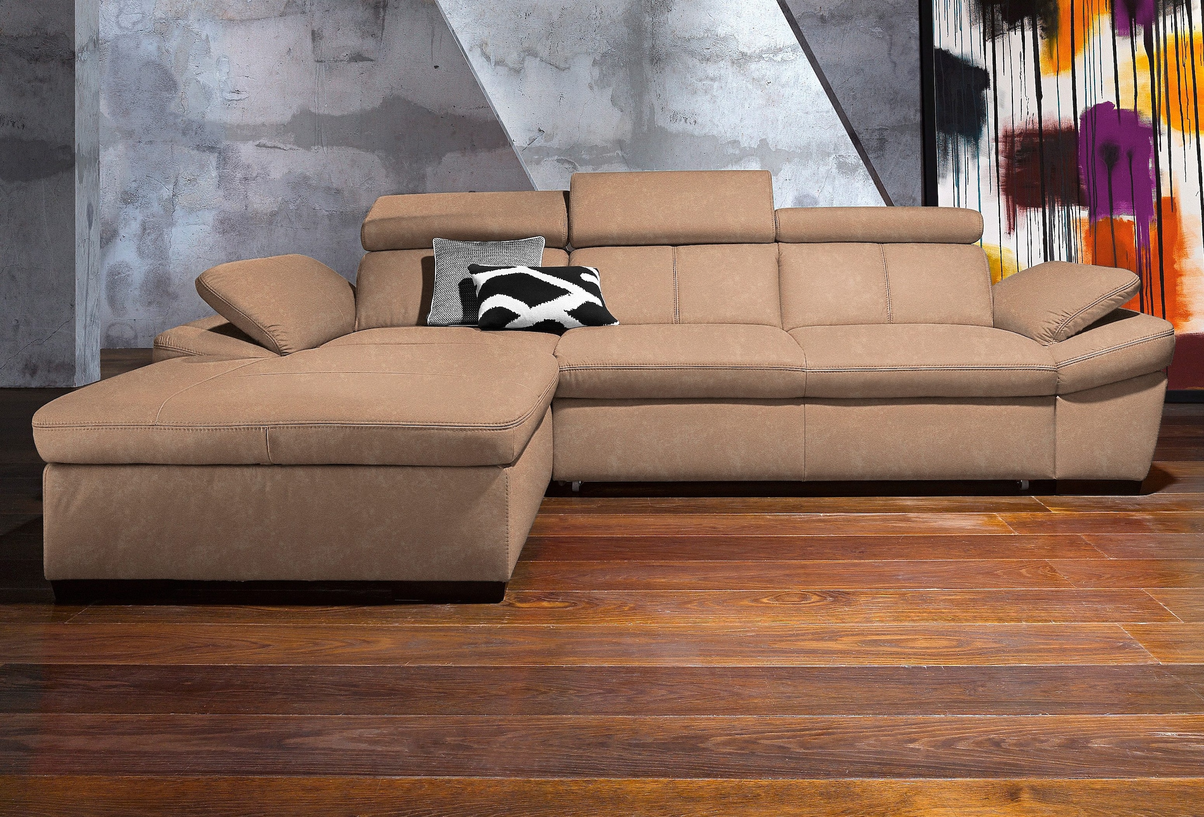 exxpo - sofa fashion Ecksofa »Salerno, klassisch modernes Funktionssofa, hoher Sitzkomfort, L-Form«, inkl. Kopf- und Armteilverstellung, wahlweise mit Bettfunktion