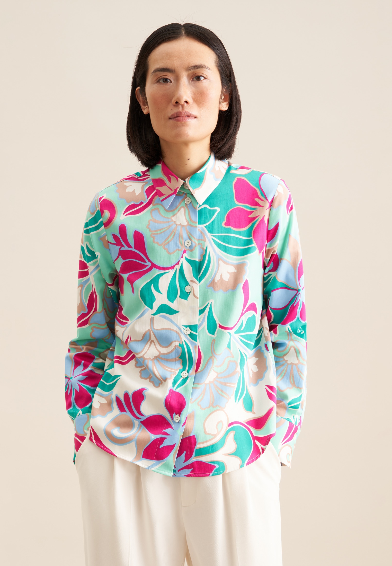 Image of seidensticker Hemdbluse "Schwarze Rose" 1/1 Kragen Floral
