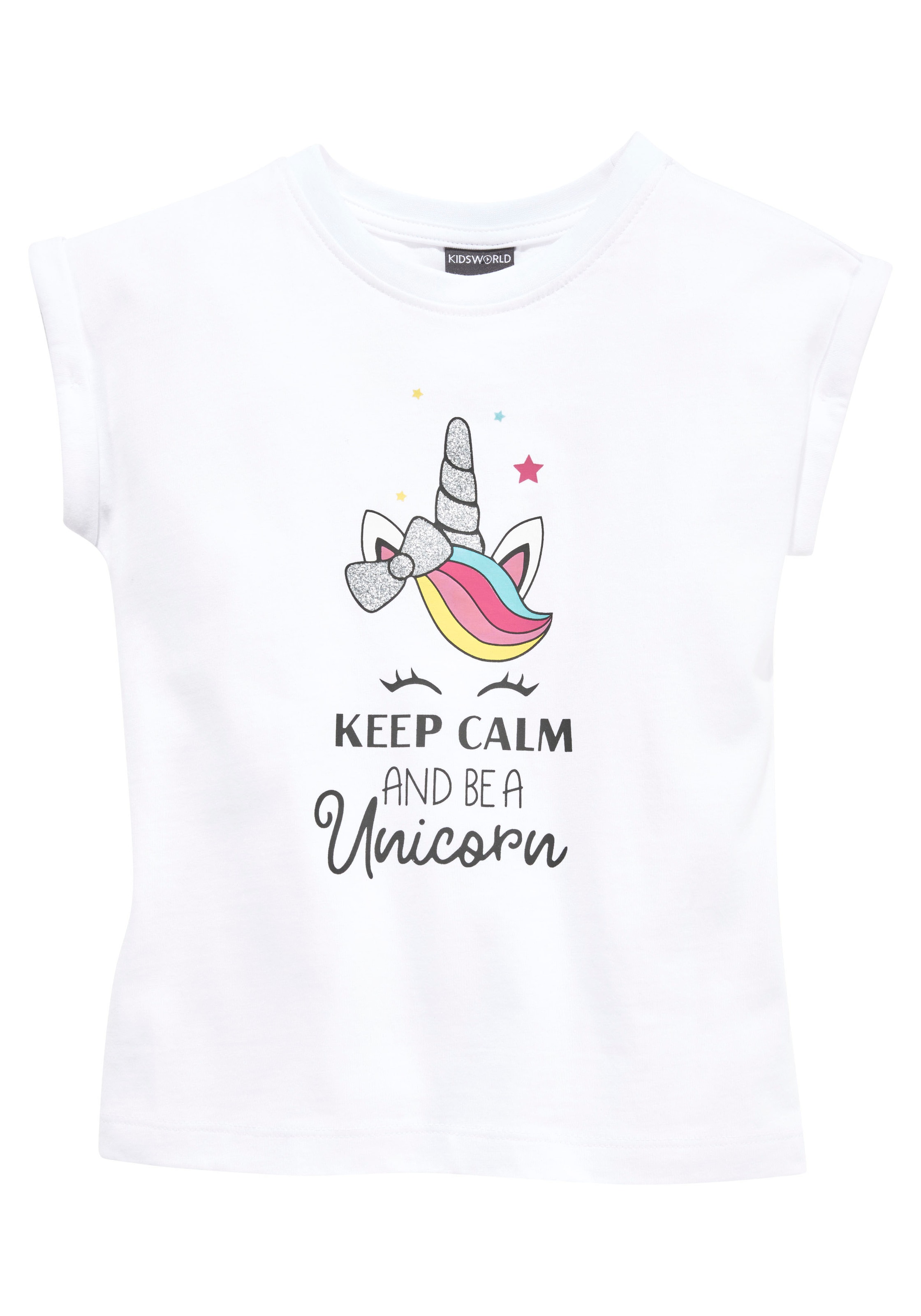 KIDSWORLD niedlichem ohne mit and unicorn«, T-Shirt be Einhornmotiv - Modische Mindestbestellwert calm a versandkostenfrei »keep shoppen