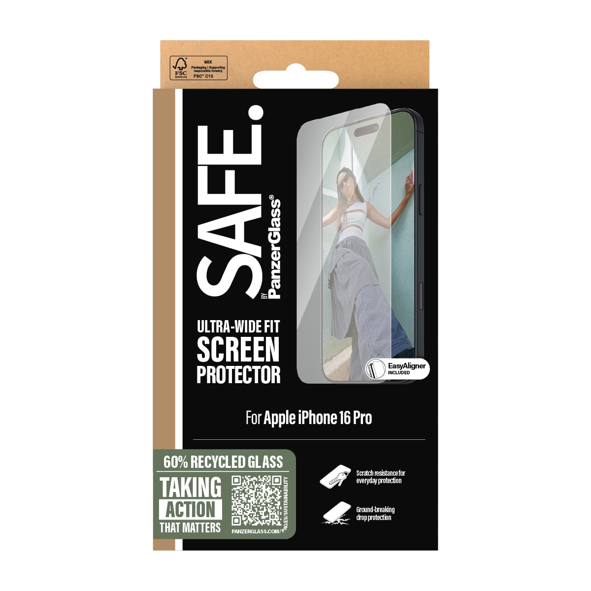 SAFE by PanzerGlass Displayschutzglas »Ultra-Wide Fit Screen Protection«, für Apple iPhone 16 Pro, Displayschutzfolie, Schutzfolie, Bildschirmschutz, kratz- & stossfest