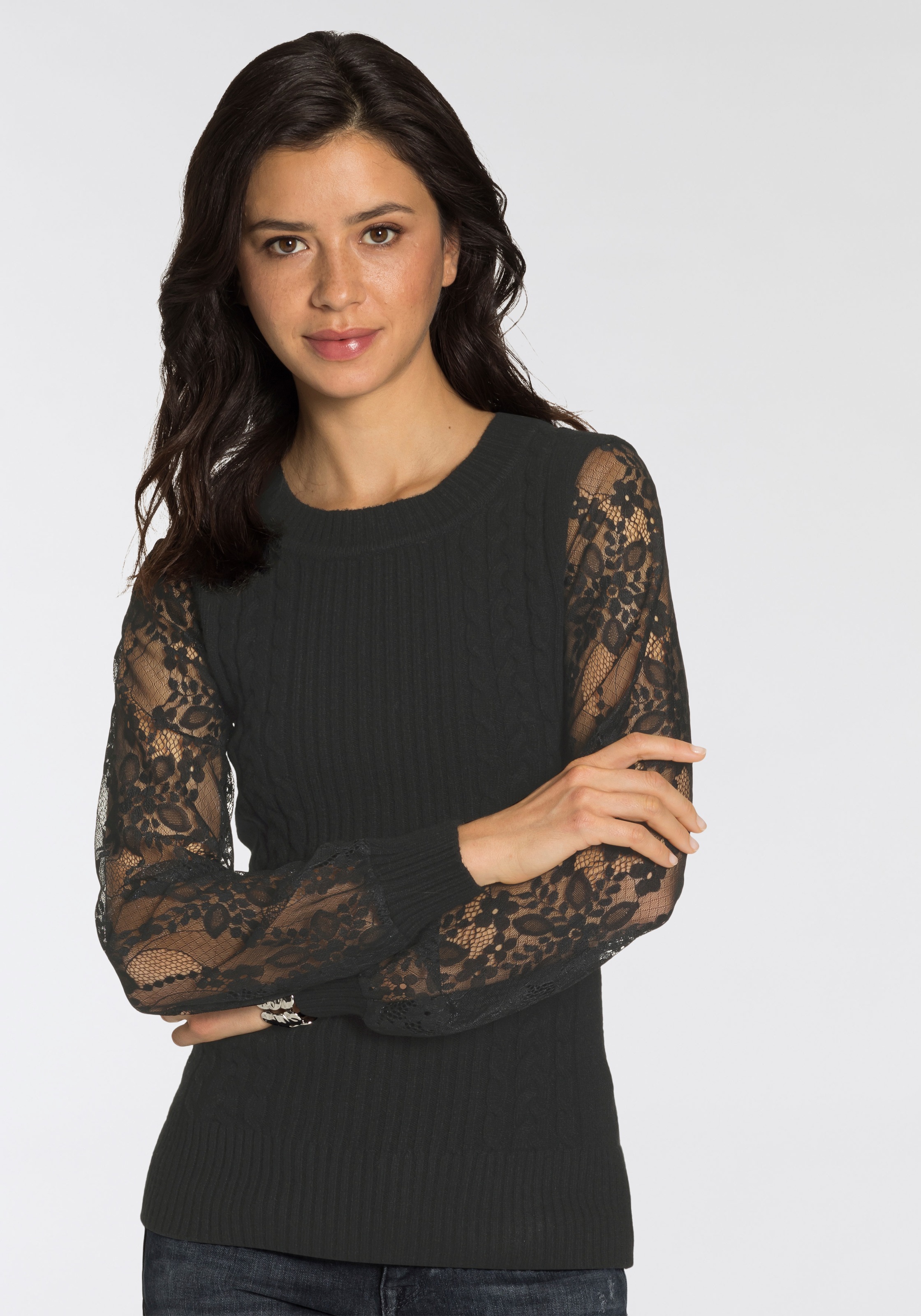 Image of Melrose Strickpullover, mit Spitze und Zopfmuster bei Ackermann Versand Schweiz