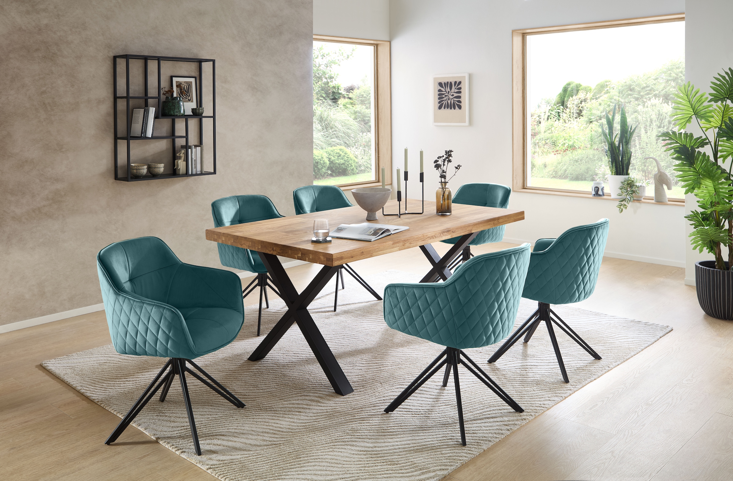 Stolkom Table de salle à manger »Chris Esszimmertisch Eiche Massivholz, BxHxT 110x47x70 cm« Gerade Kante, Industrial Style Eiche Massivholz