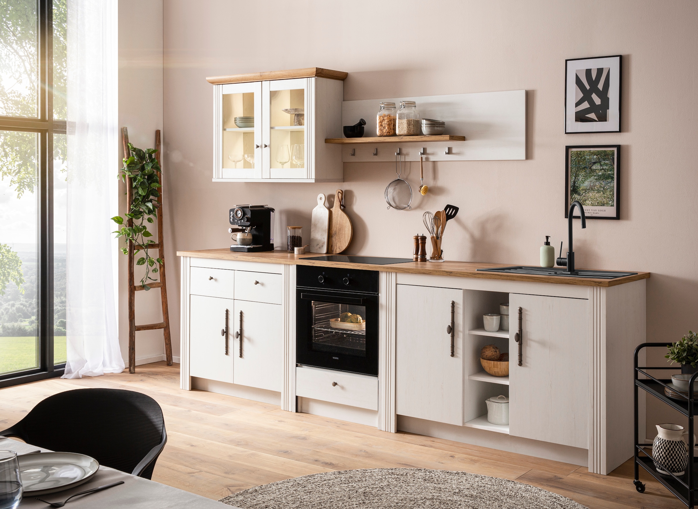 GOODproduct Kitchenette »KS-Westminster, Pantryküche im Landhaus Stil, hochwertige Metallgriffe« Set,  Breite 294 cm, Kommoden, Wandpaneel, Hängeschrank, Herdumbau