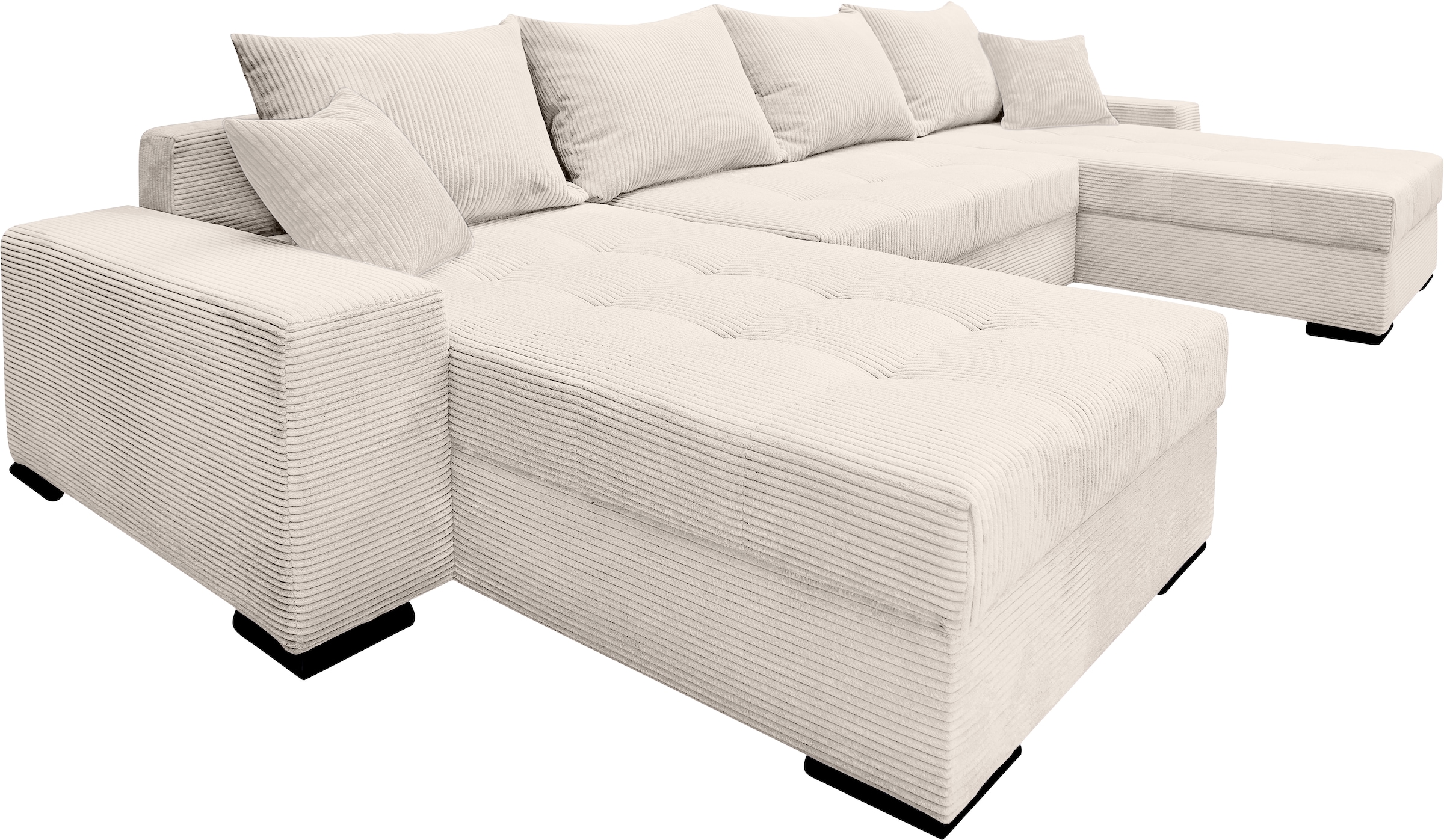 COLLECTION AB Wohnlandschaft »XL-Josy U-Form, Breite 313 cm, Cord-/Mix«, inkl. Bettfunktion, Bettkasten, mit 4 gleich grossen Rückenkissen