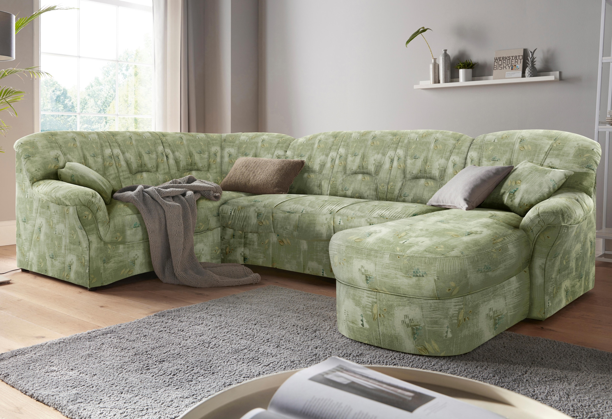 Image of DOMO collection "Bahia mit viel Platz, Breite 308cm, zeitloses Design, U-Form" Microfaser MELROSE, mocca