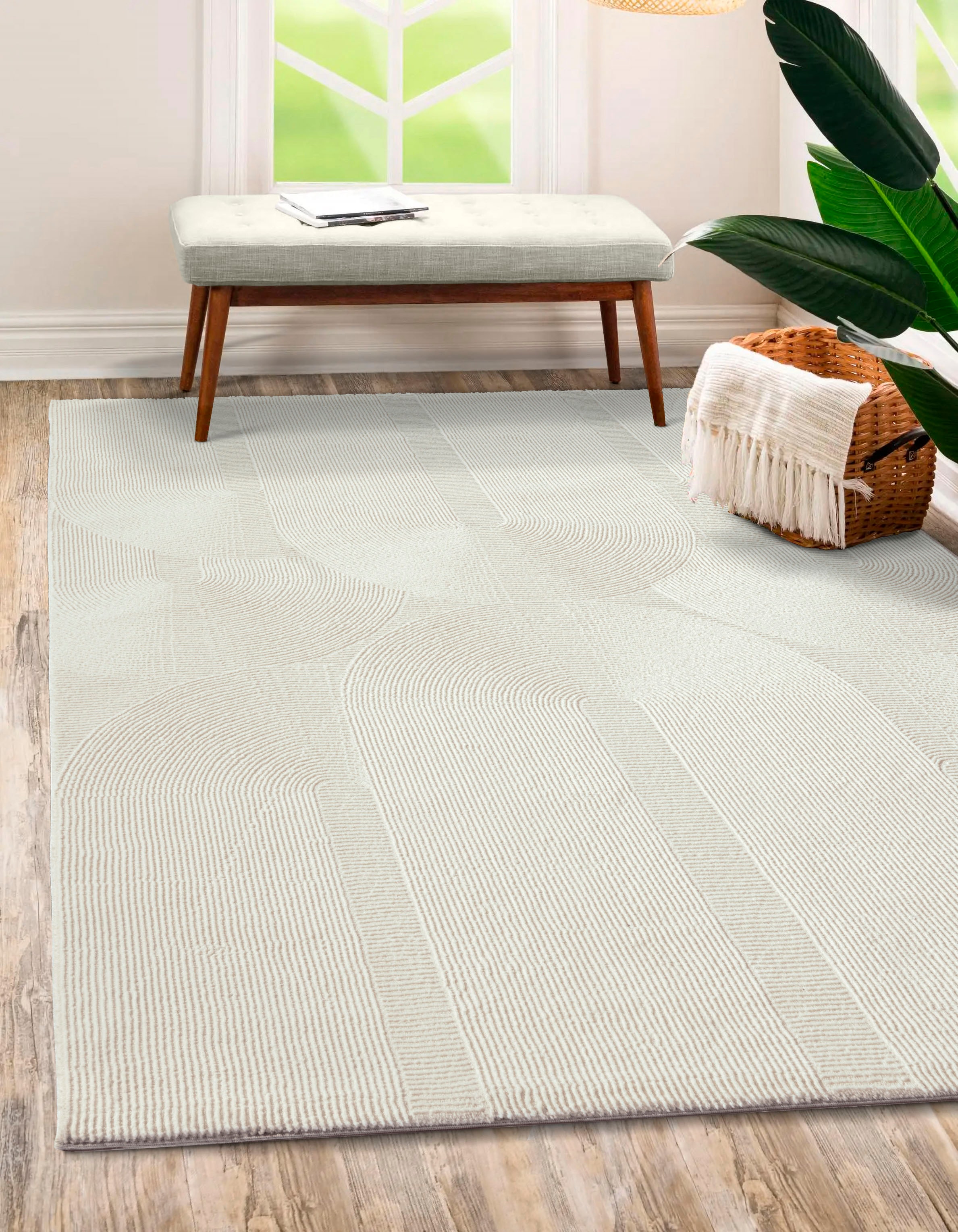 merinos Teppich »Sign 1904«, rechteckig, 12 mm Höhe, Hoch Tief Struktur, Geometrisch, 100% recyceltem Polyester, Wohnzimmer