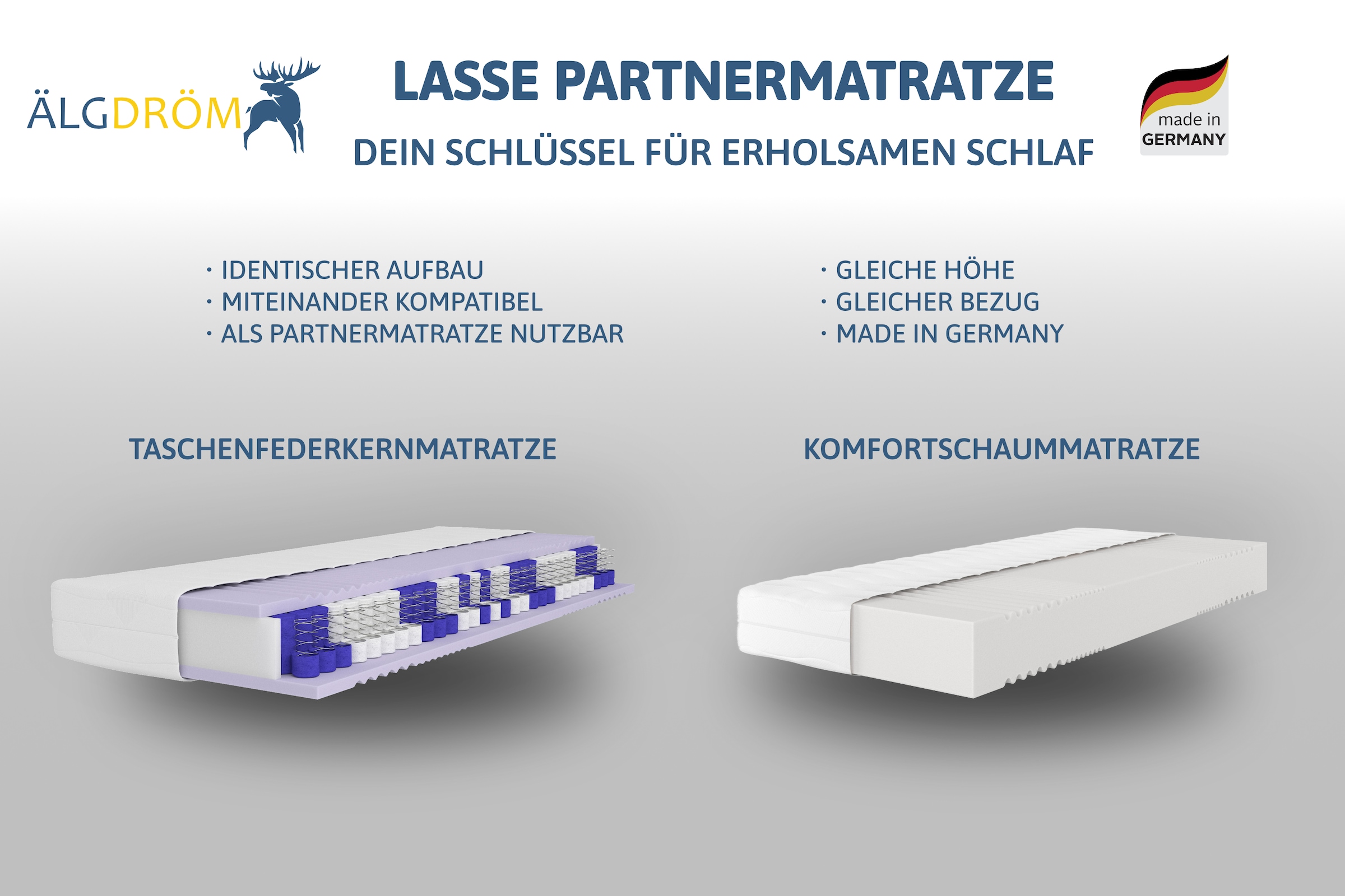 Älgdröm Komfortschaummatratze »Lasse, Matratze 90x200 cm, 140x200 cm & weitere Grössen« 22 cm hoch 1 Stk. tlg. in H2-H4, 90x200 cm (H4, 22cm) Stiftung Warentest "GUT (2,3)" getestet