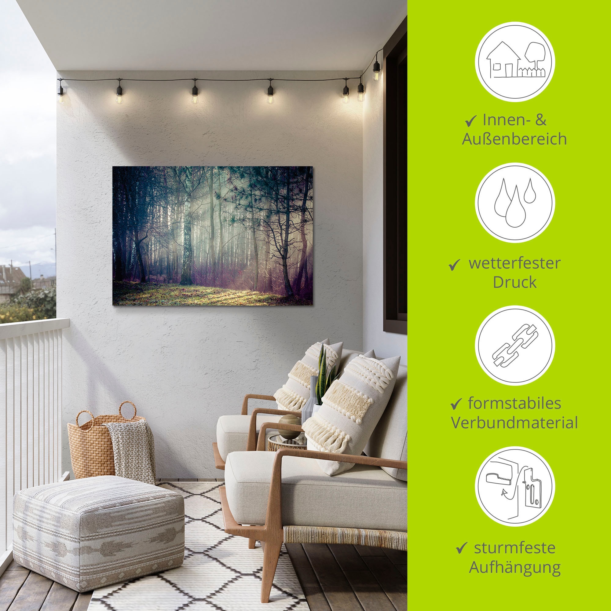 Artland Impression alu-dibond »Sonnenstrahlen im Wald« 1 cuis tlg. für Innen- und Aussenbereich geeignet, Outdoorbild