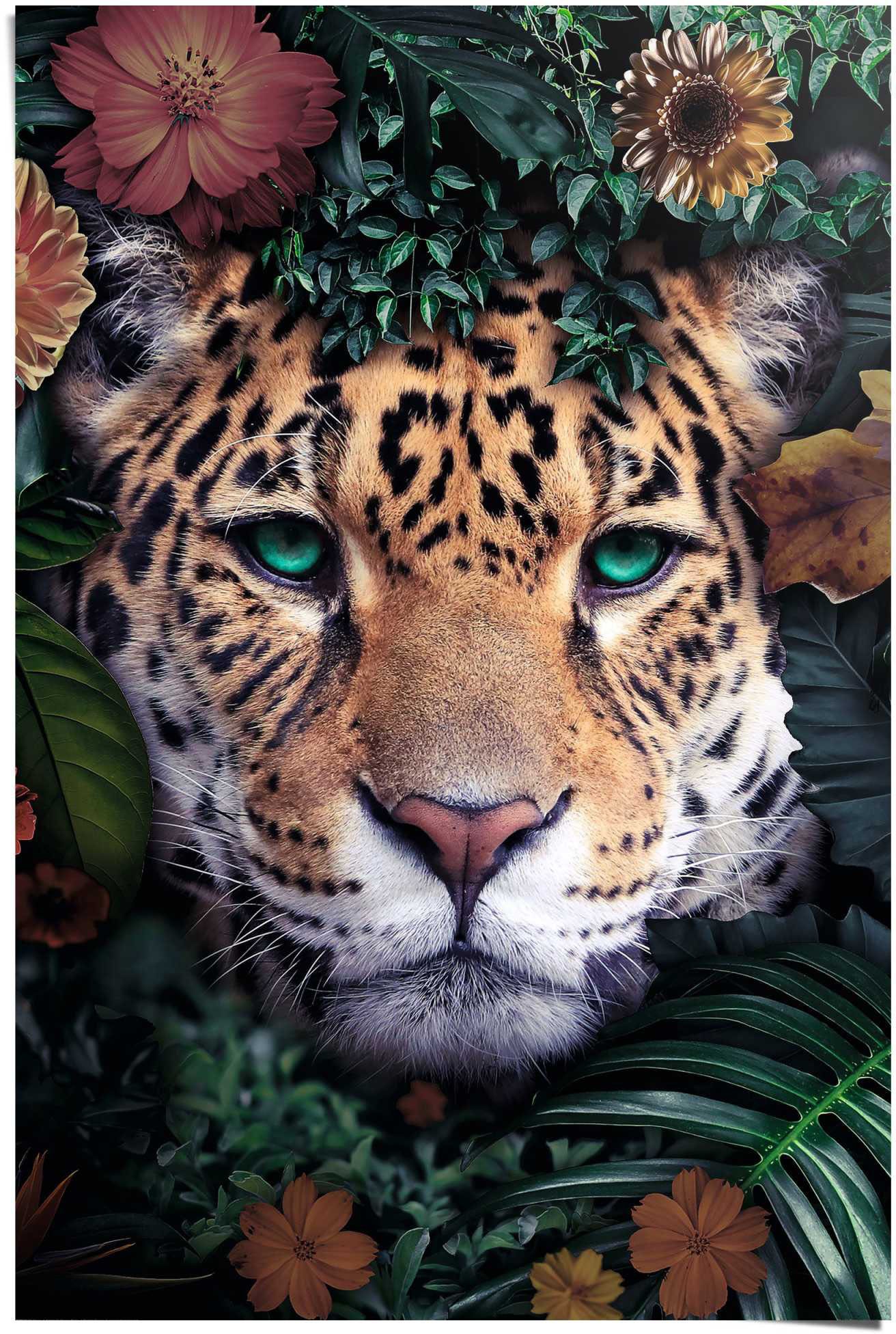 Image of Reinders Poster "Leopard Blumen - Pflanzen - Farbenfroh - Tiermotiv" 1 Stk. tlg.