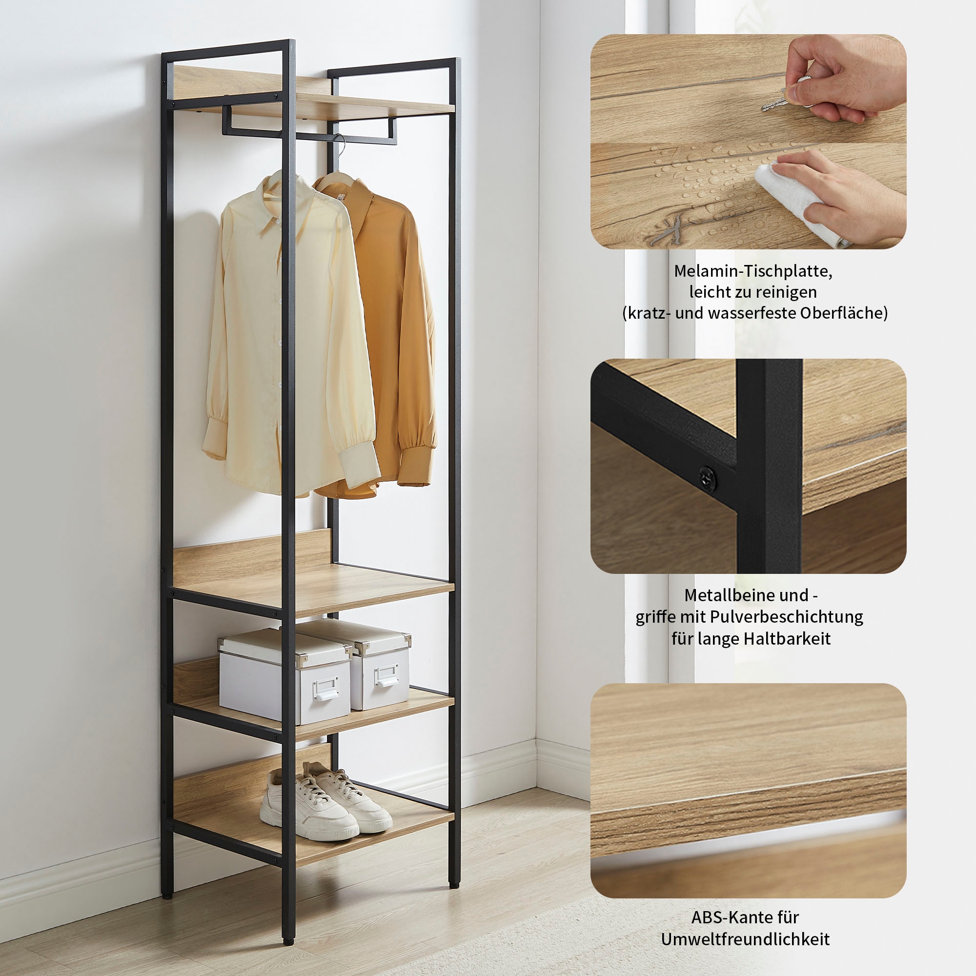 GOODproduct Garderobenschrank »Tayler« pflegeleichte Melaminoberfläche, Metallgestell, natürliche ABS-Kanten