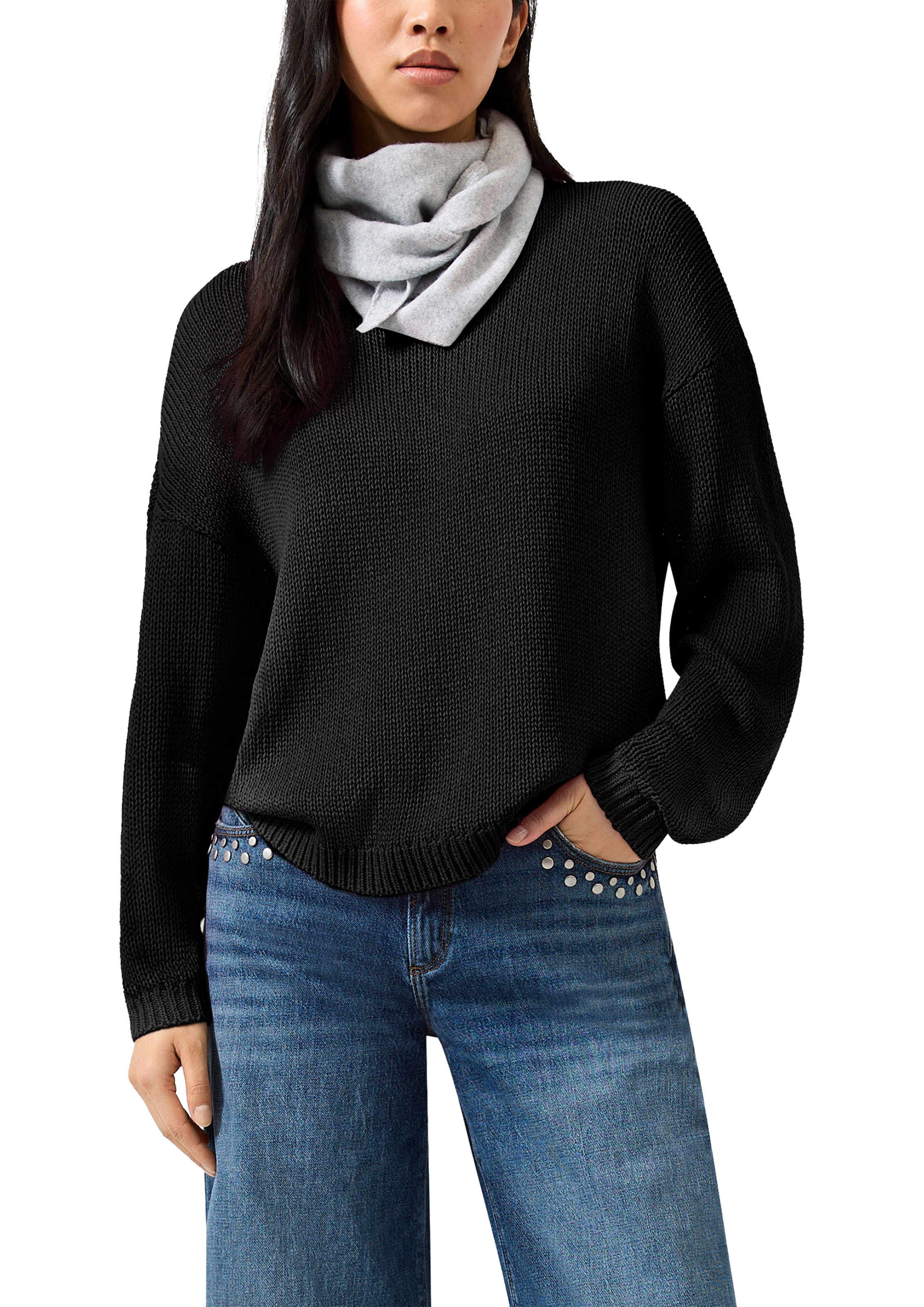 QS Strickpullover Langarmpullover in Strick-Optik / Rundhals